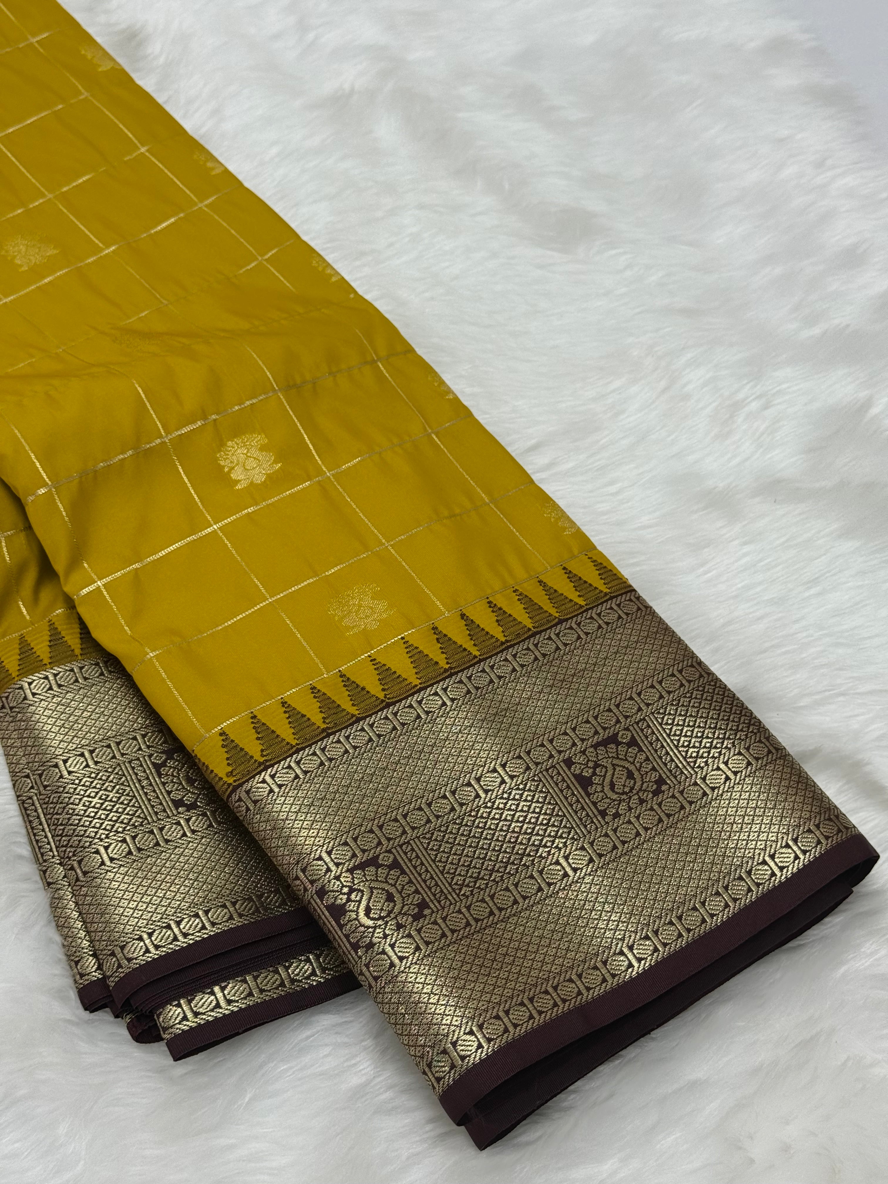PREMIUM SEMI KANCHI SILK SAREE - CYBER YELLOW