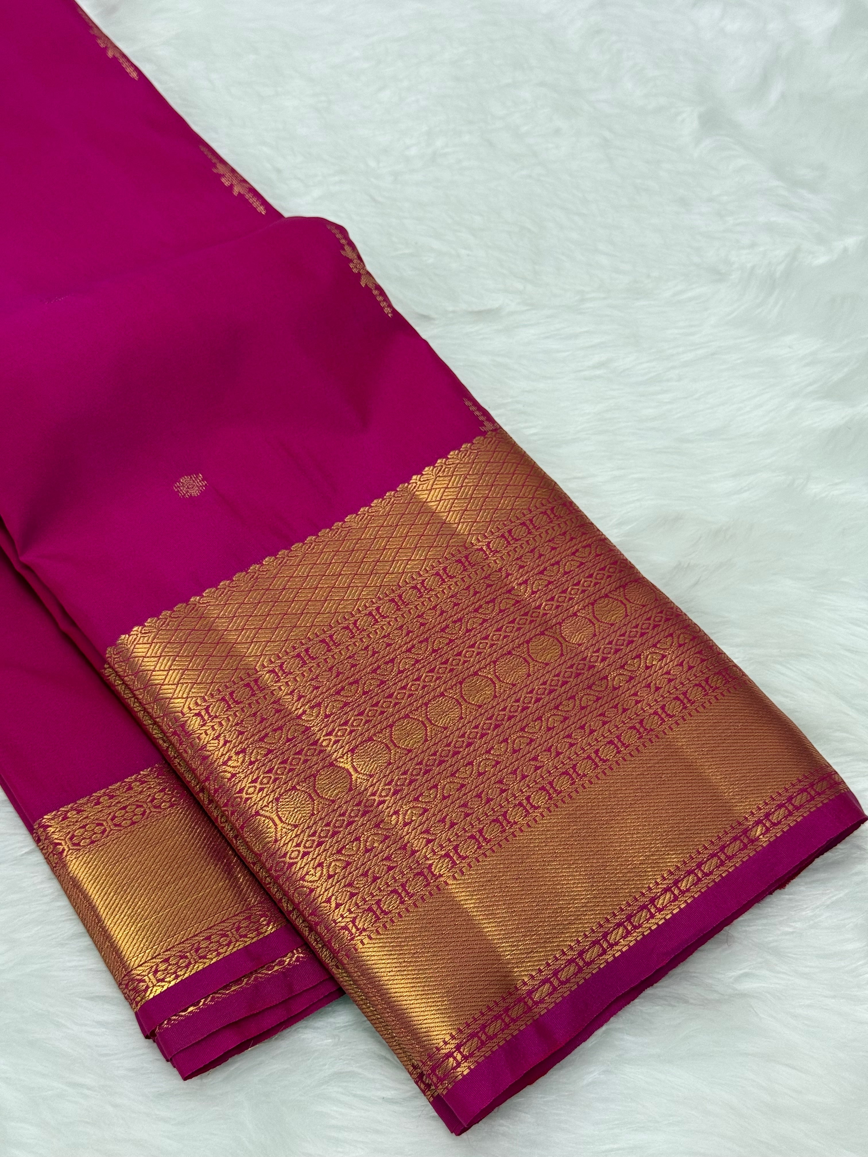 PREMIUM SEMI KANCHI SILK SAREE - HOT PINK