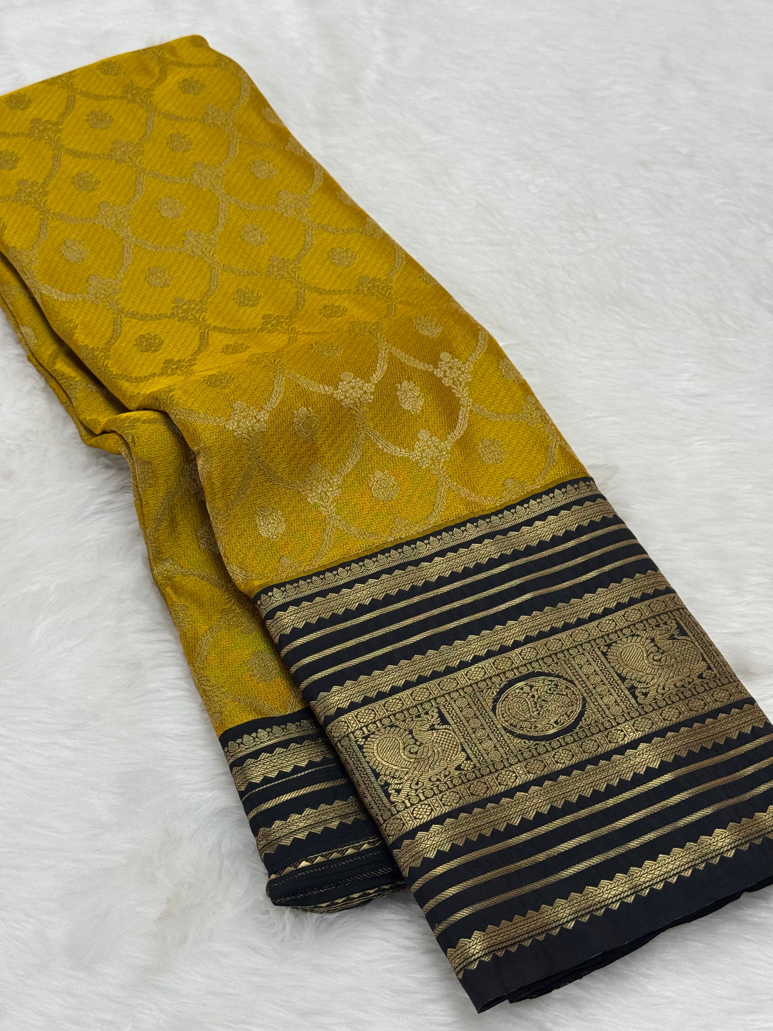PREMIUM SEMI BROCADE SILK SAREE - GOLDEN MUSTARD