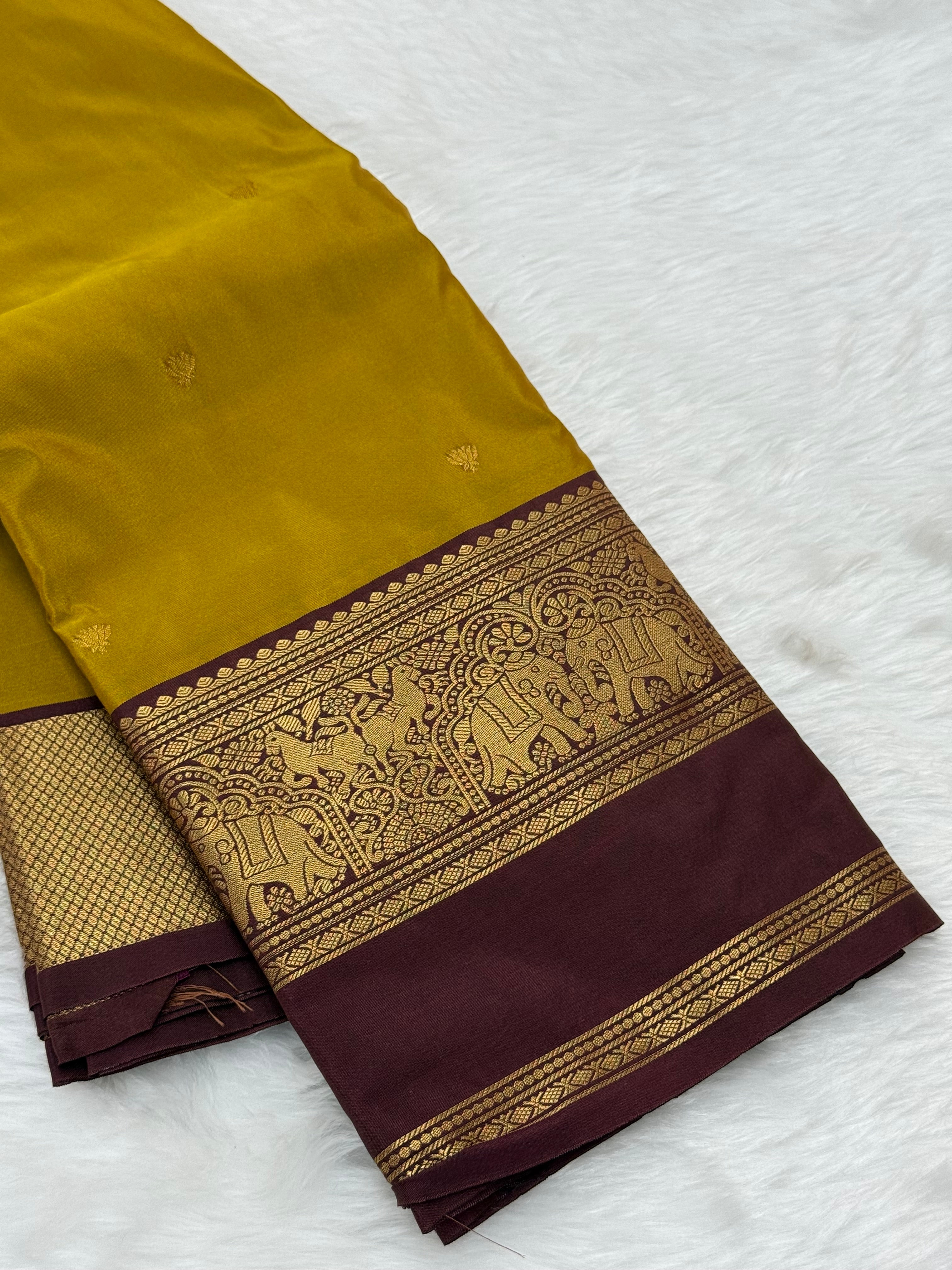 PREMIUM SEMI KANCHI SILK SAREE - CITRINE YELLOW