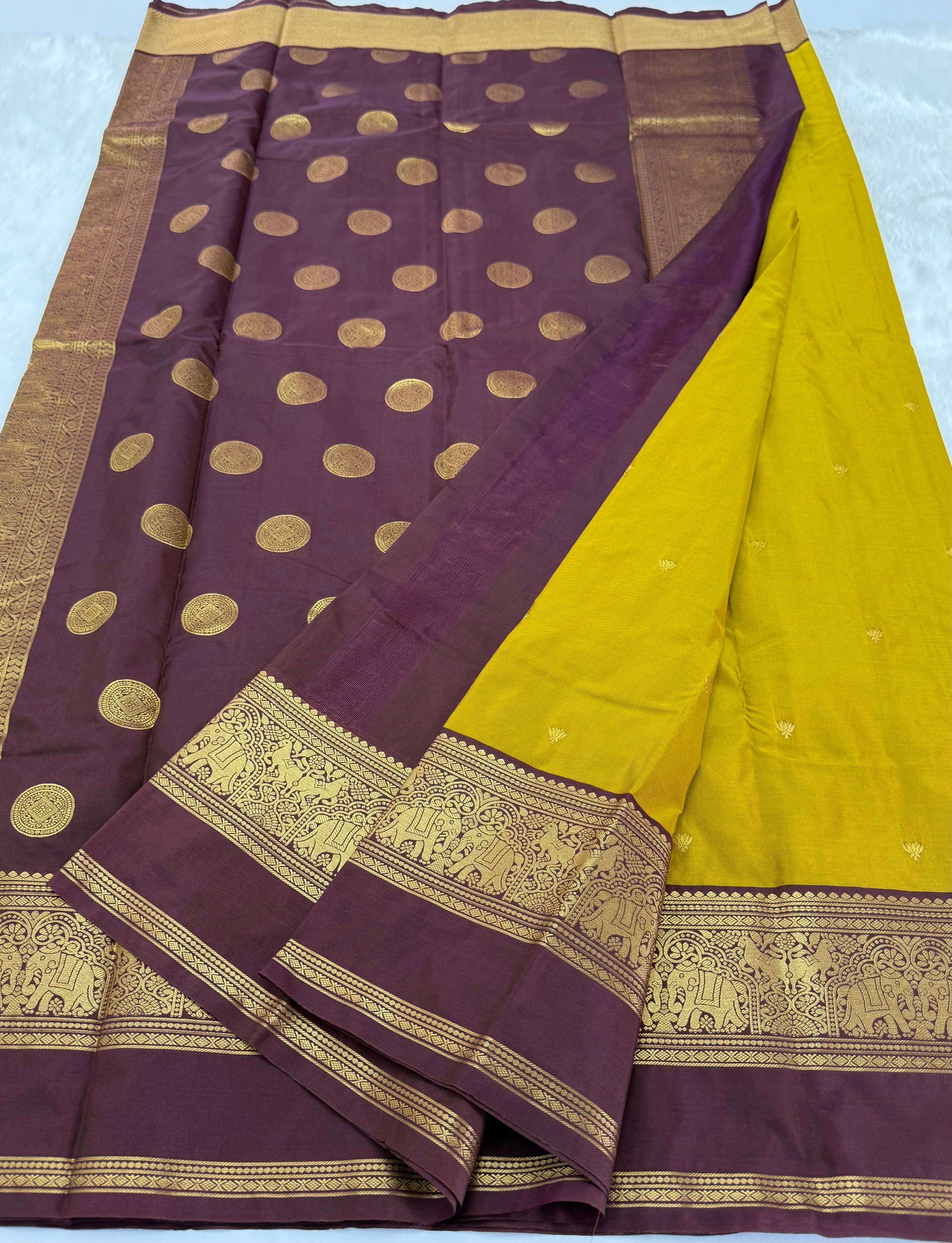 PREMIUM SEMI KANCHI SILK SAREE - CITRINE YELLOW