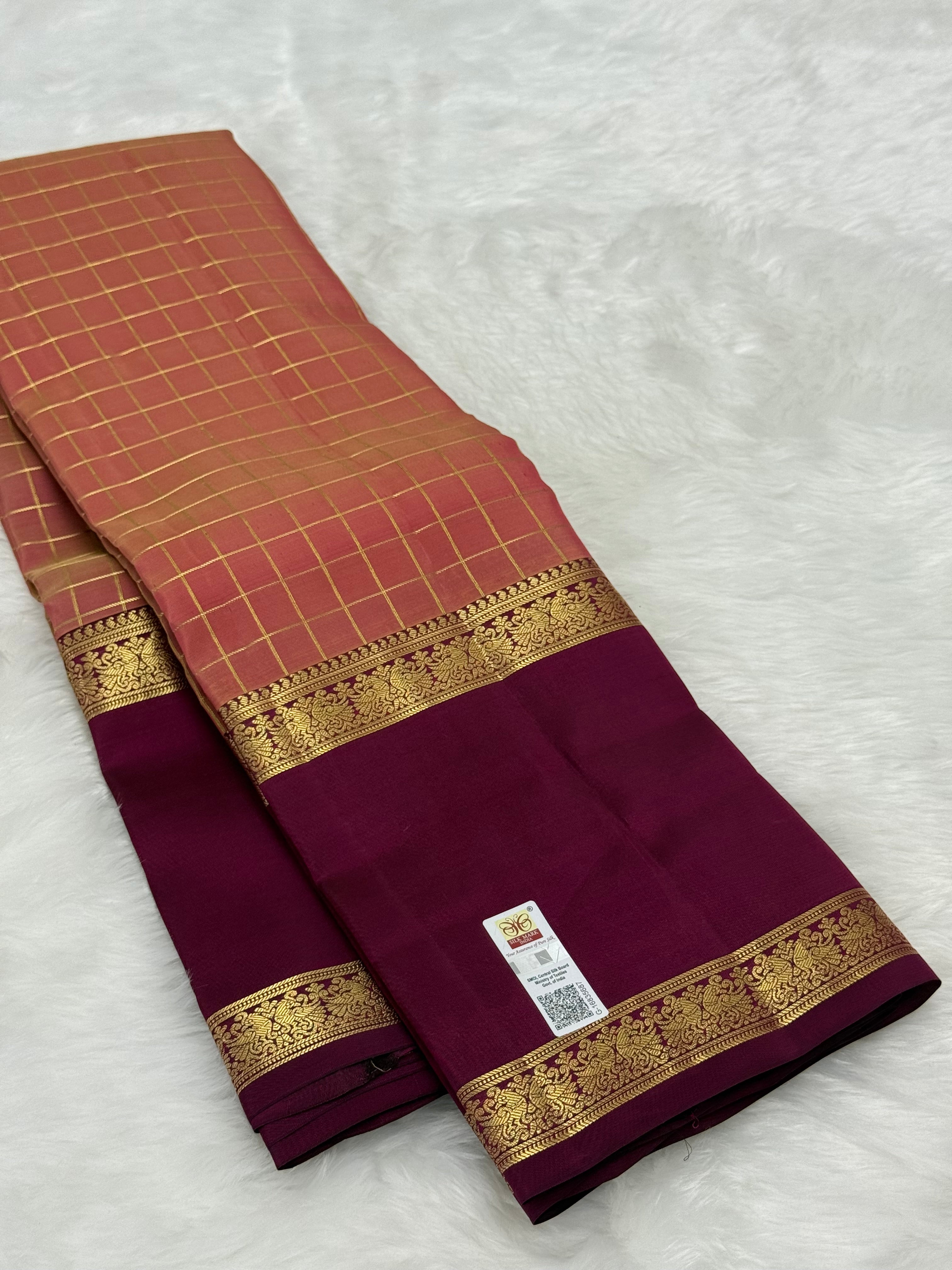 KANCHIPURAM PURE SILK SAREE | SILKMARK® CERTIFIED - BRICK PINK