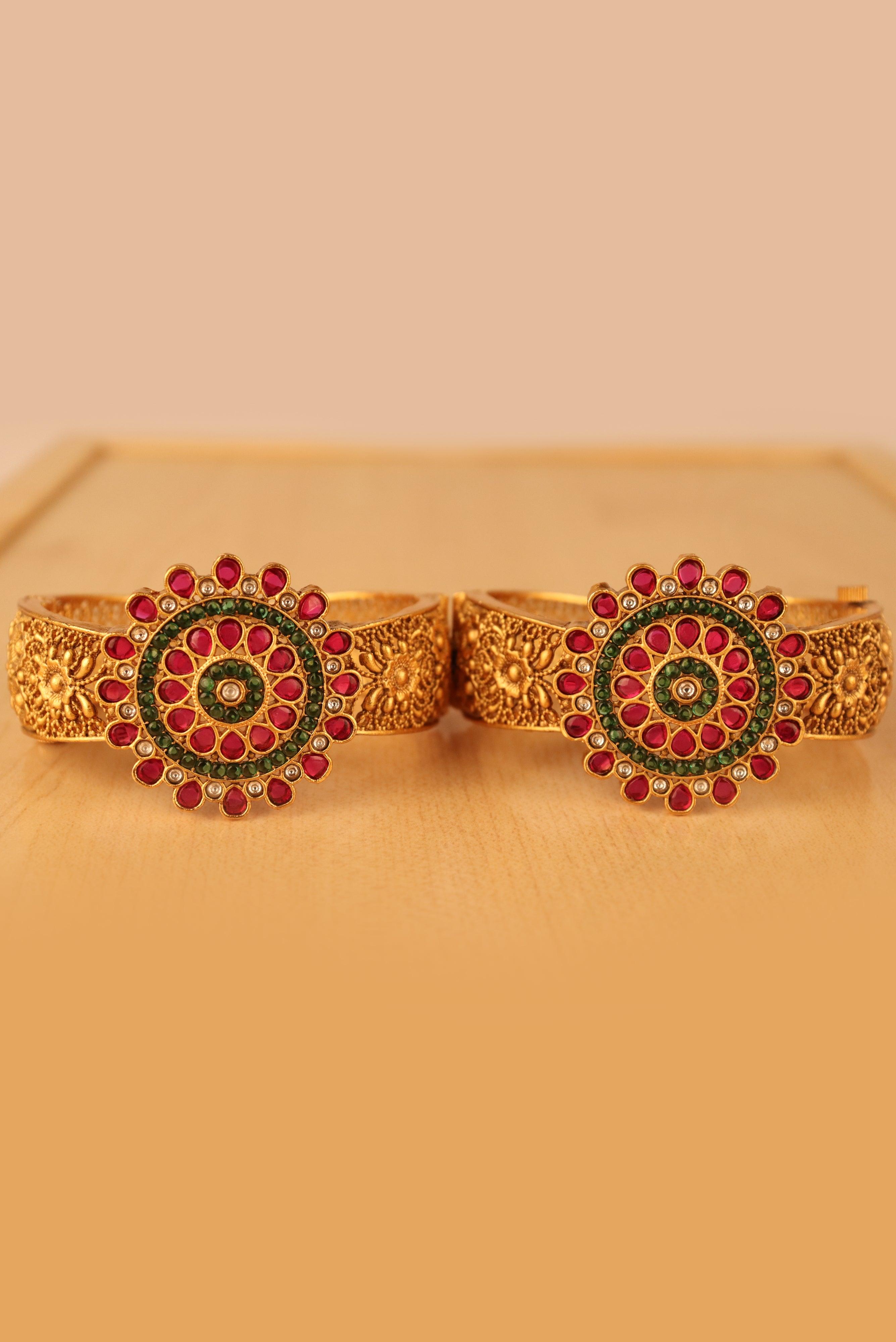 ANTIQUE GOLD PLATED BANGLES FOR WOMEN'S AND GIRLS - SET OF 2 GRABO365