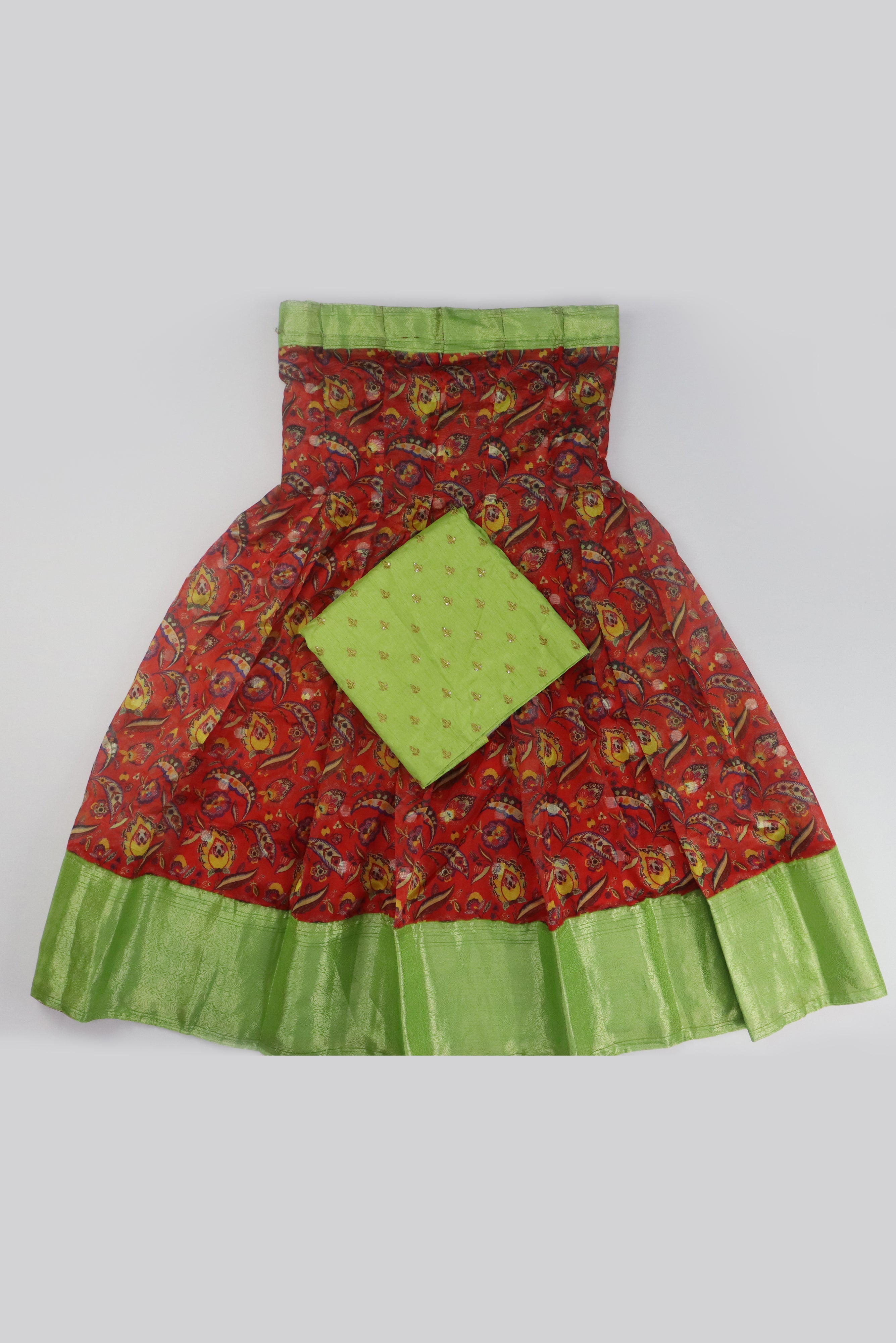 WOMEN'S RED & MINT GREEN SEMI STITCHED LEHENGA CHOLI WITH DUPATTA GRABO365