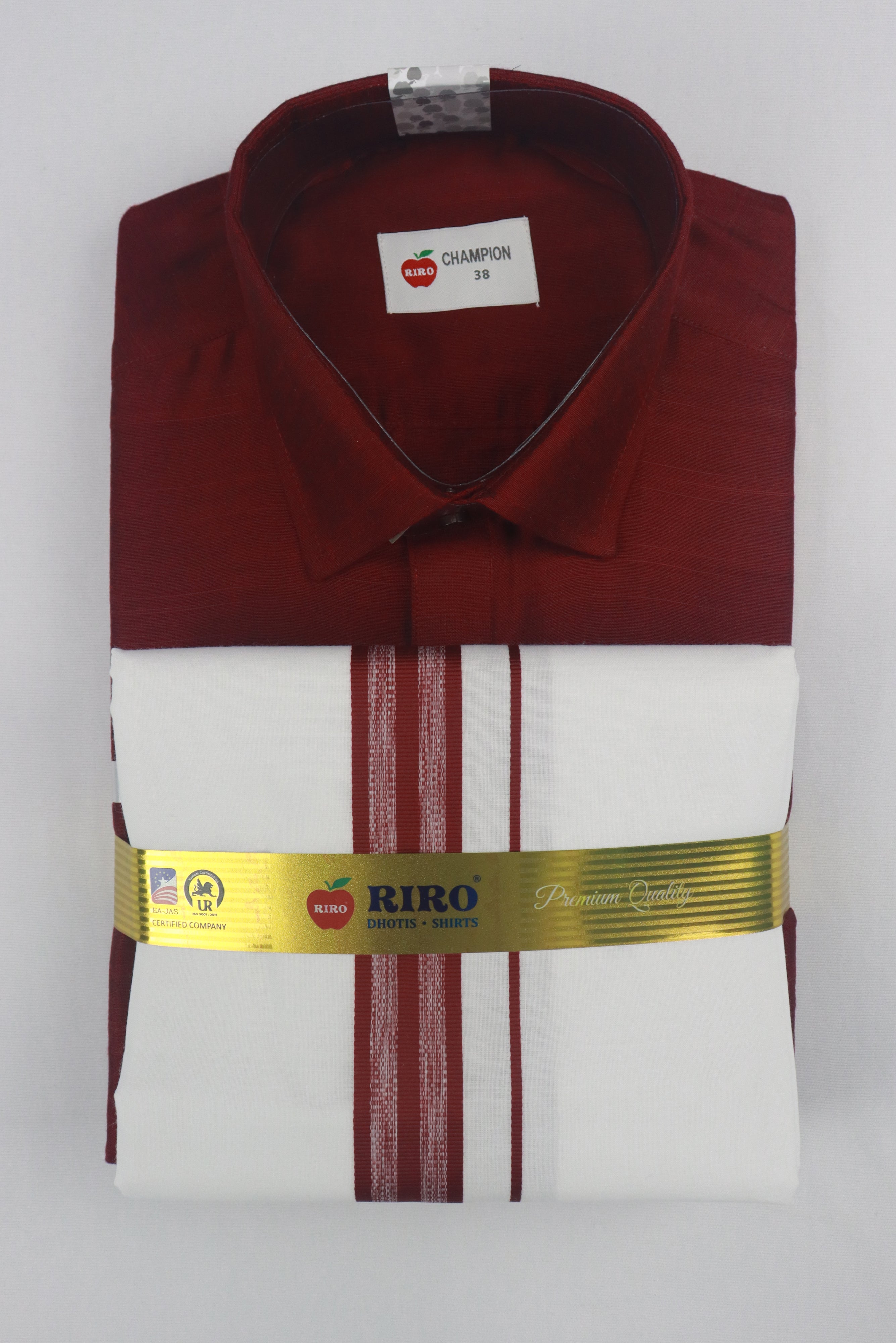MEN'S MATCHING FANCY BORDER SINGLE DHOTI & SHIRT SET- MAROON GRABO365