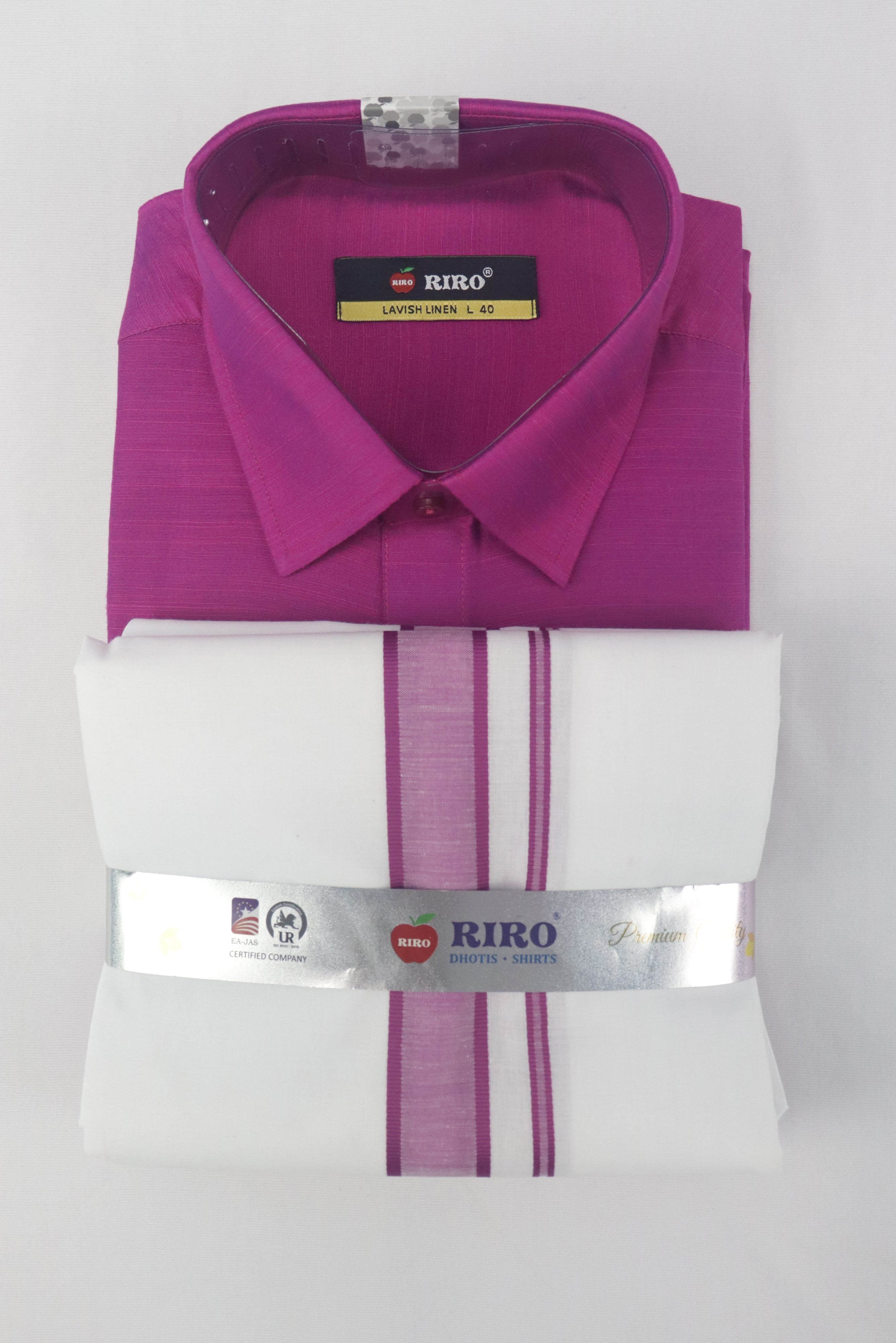 MEN'S MATCHING FANCY BORDER SINGLE DHOTI & SHIRT SET- PINK GRABO365