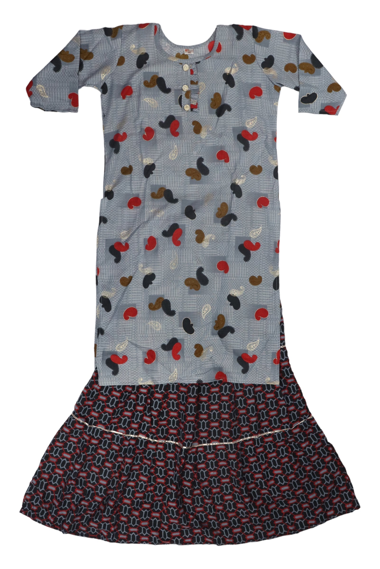 GREY COLOUR KURTI WITH SKIRT FOR WOMEN GRABO365