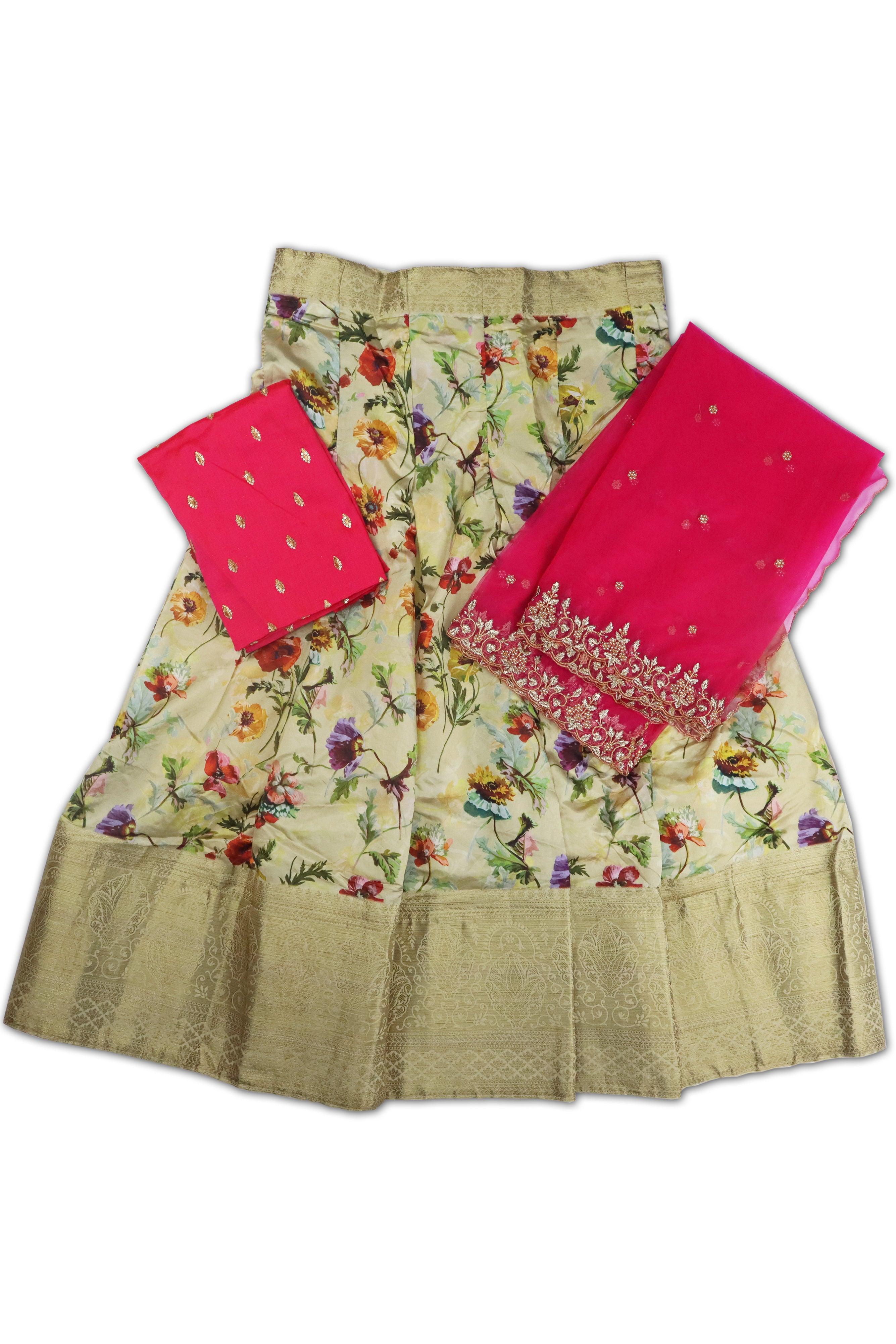 WOMEN'S SANDAL & PINK SEMI STITCHED LEHENGA CHOLI WITH DUPATTA GRABO365