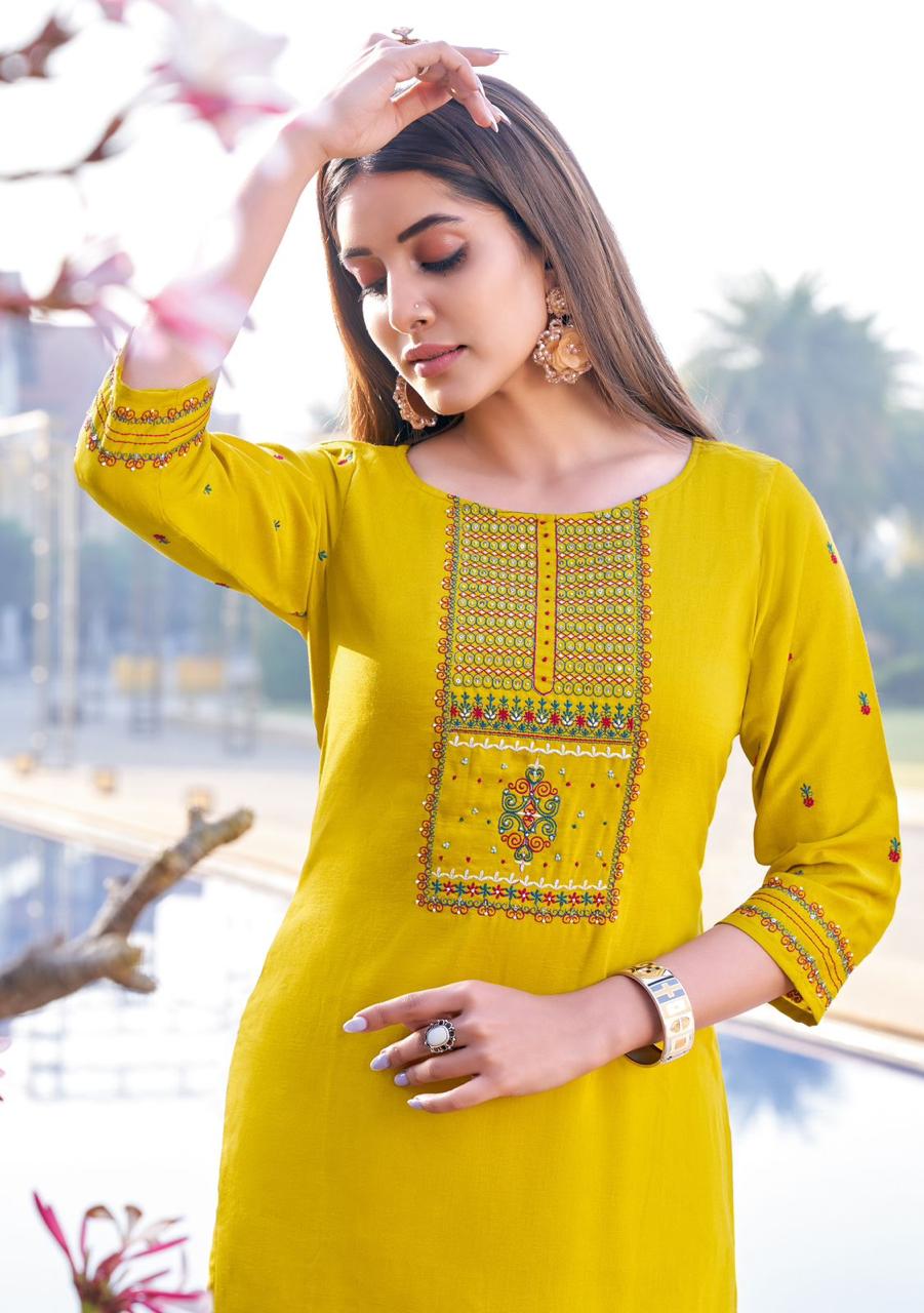 WOMEN'S DESIGNER MUSTARD YELLOW KURTIS GRABO365