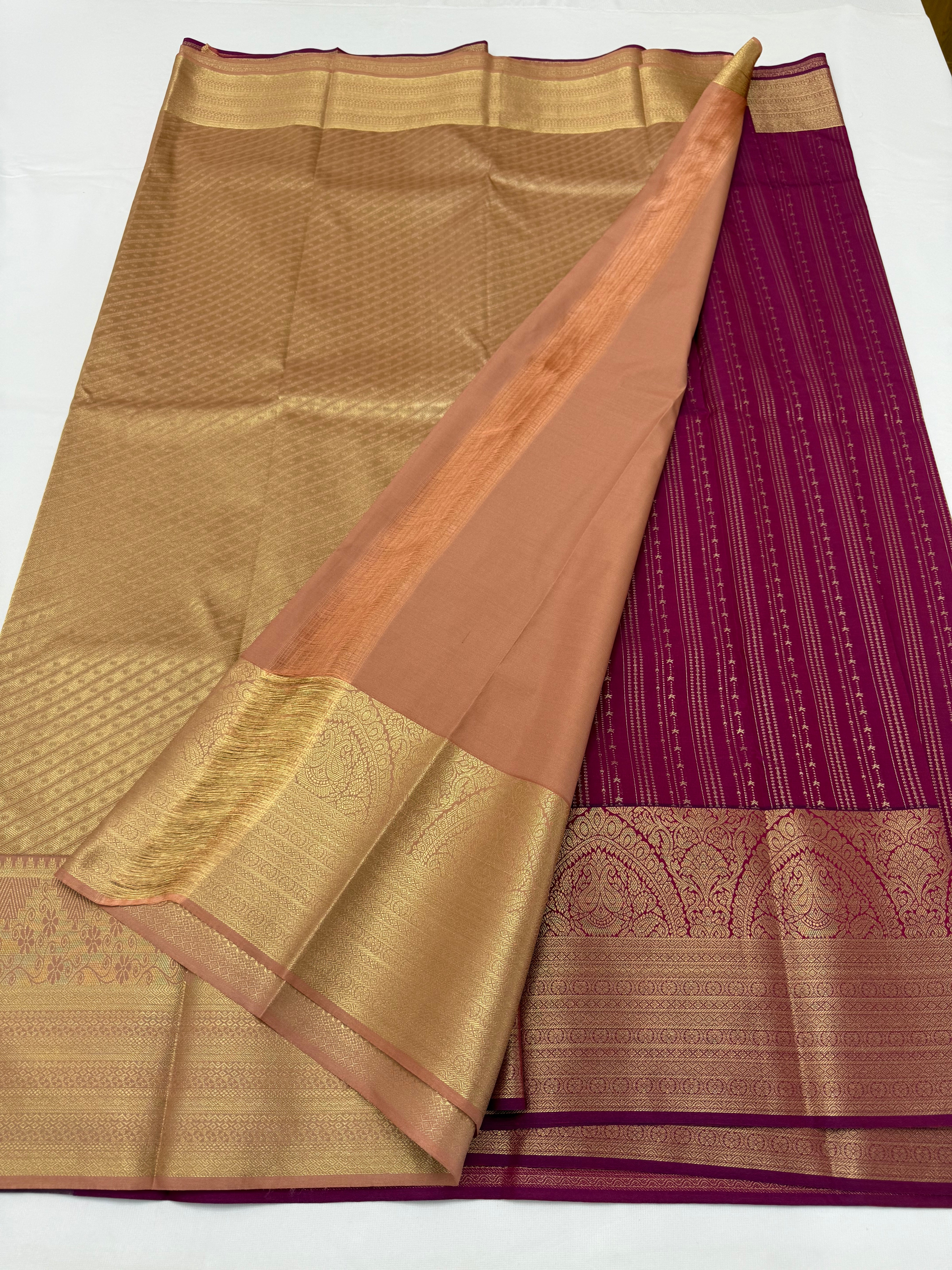 PREMIUM SEMI KANCHI SILK SAREE - RED VIOLET