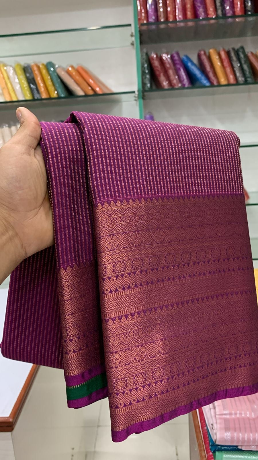 SEMI KANCHI SILK SAREE - LOLLIPOP VIOLET & GREEN
