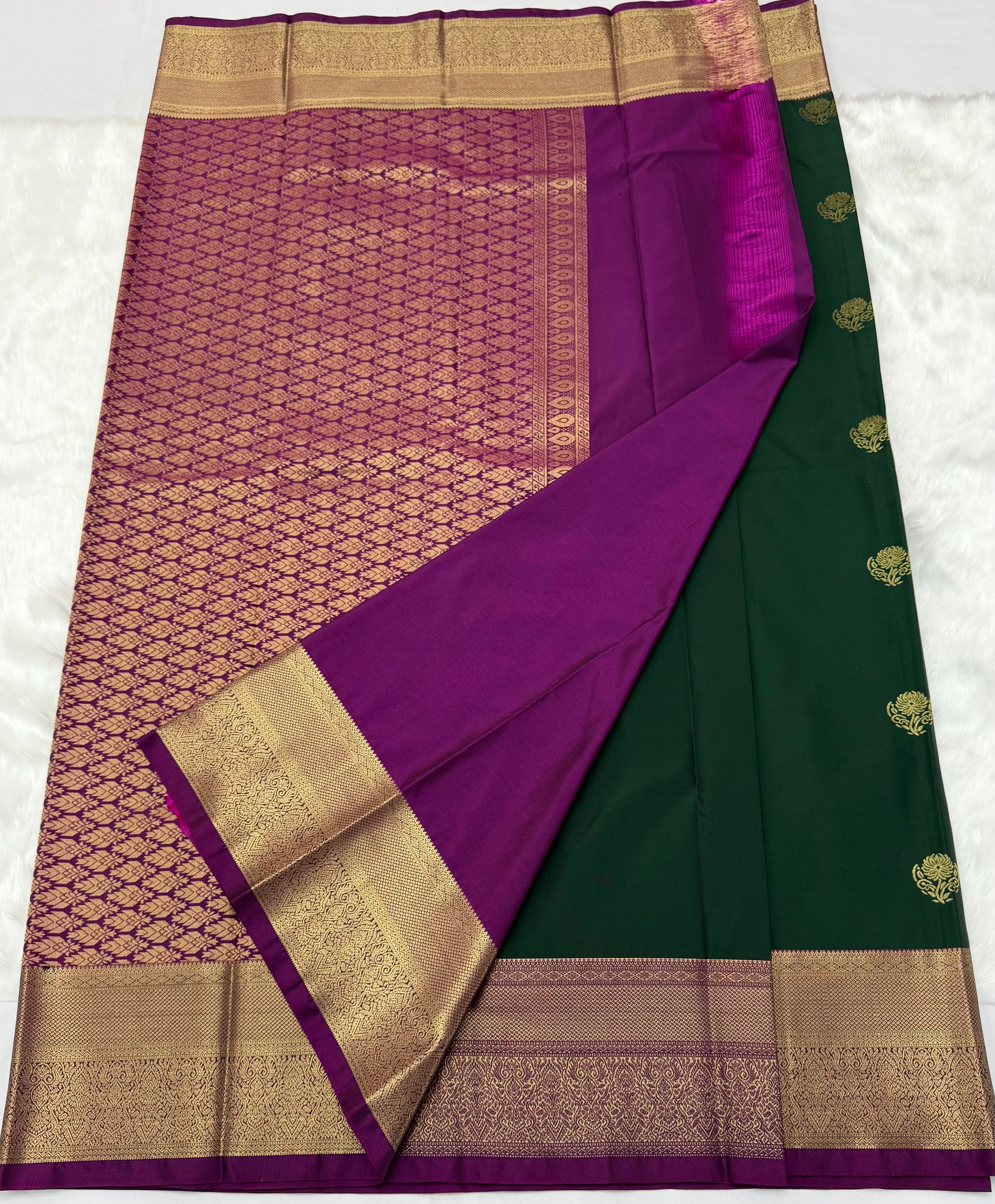 PREMIUM SEMI KANCHI SILK SAREE - SACRAMENTO GREEN