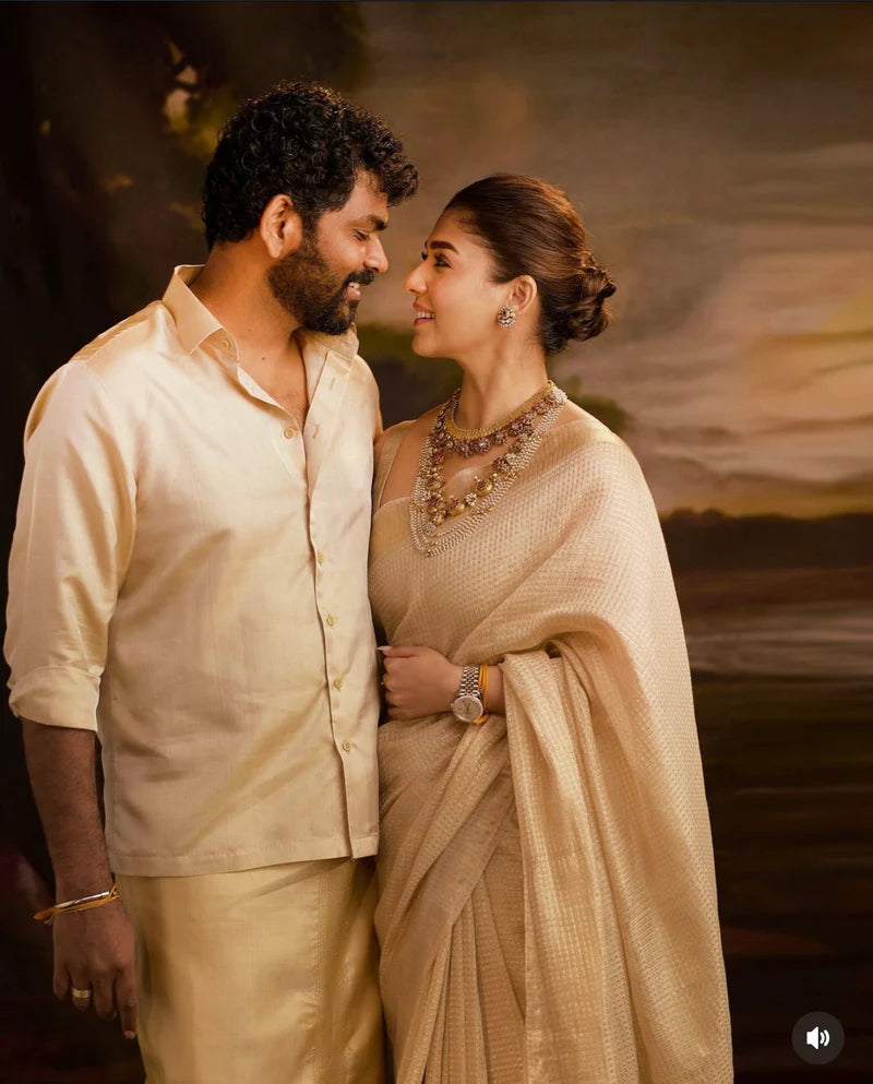 NAYANTHARA MAAM INSPIRED KANJEEVARAM TISSUE SAREE - GOLD