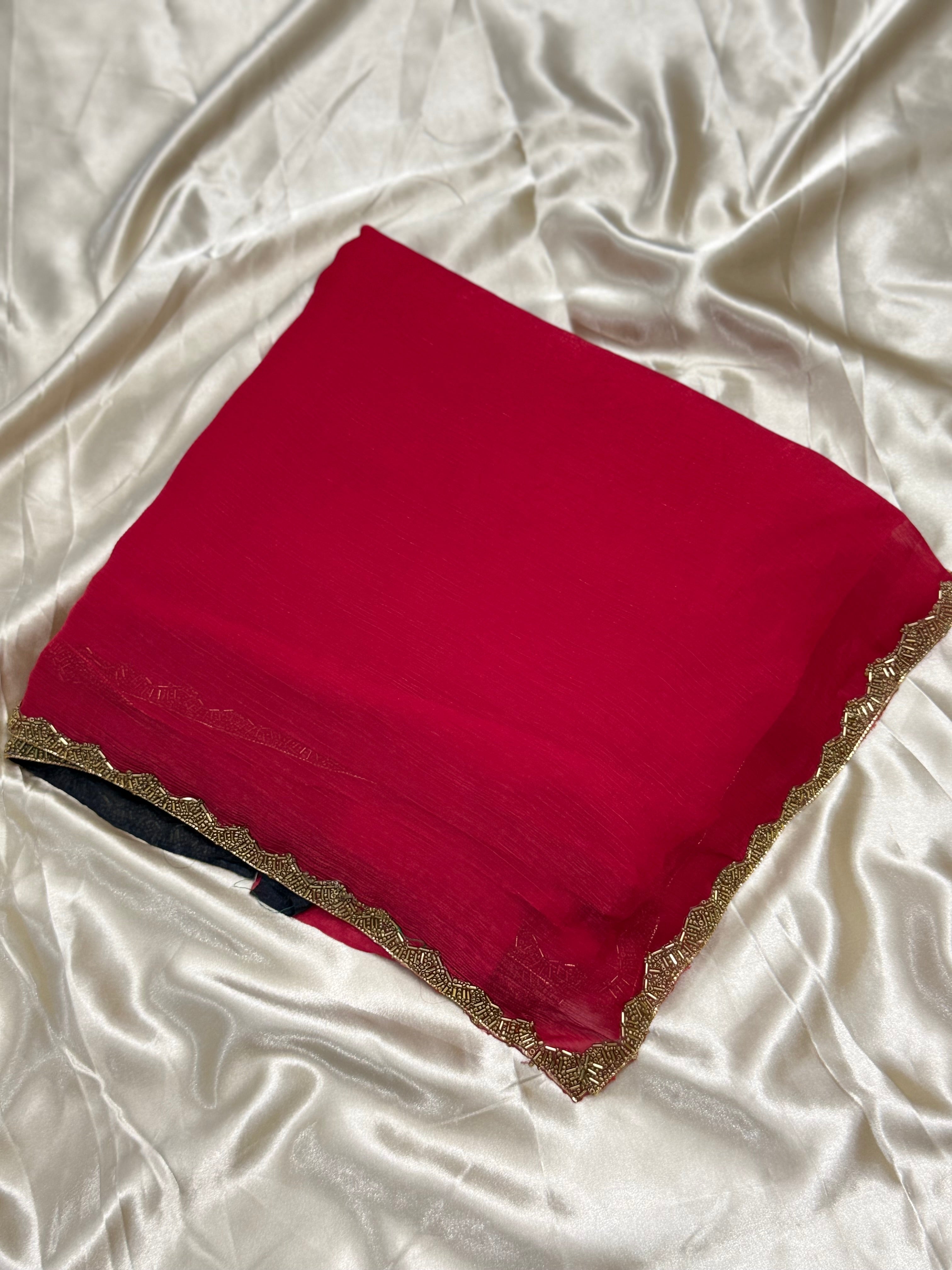 BEAUTIFUL SHIMMER FANCY SAREE - RED
