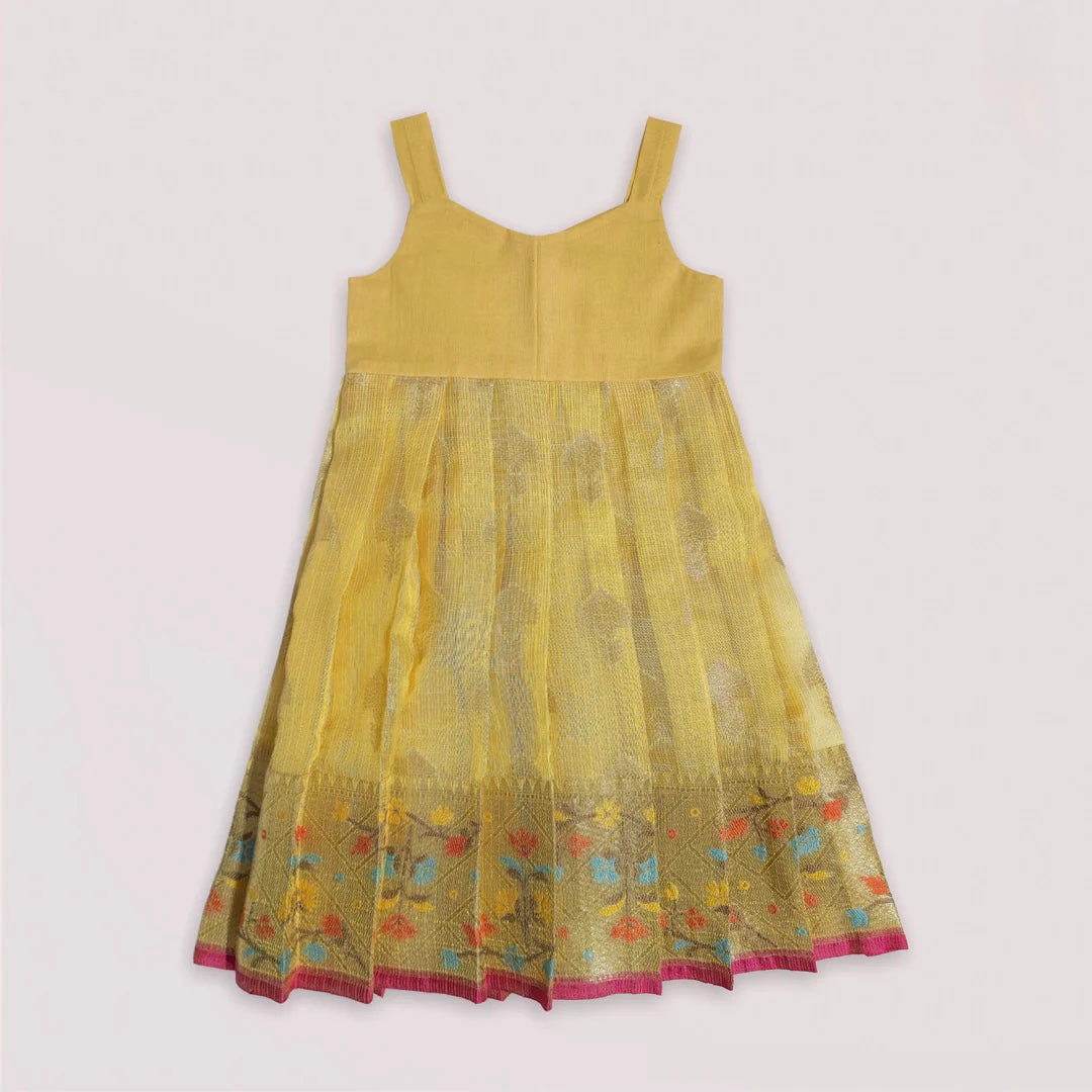 DESIGNER YELLOW PINK PATTU PAVADAI