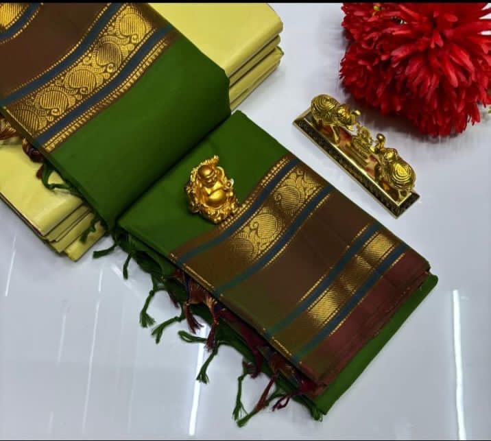 PURE  KANCHI COTTON SAREES - JUNGLE GREEN