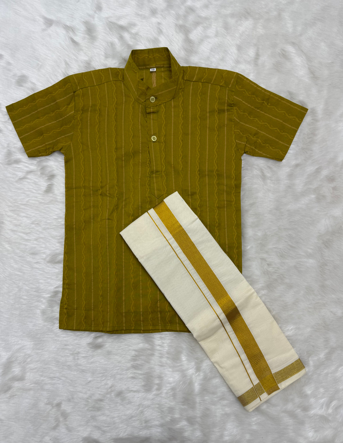KIDS BOYS VELCRO DHOTI & KURTA COMBO SET - MUSTARD OLIVE GREEN