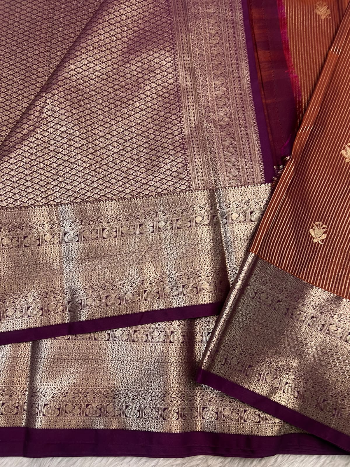 PREMIUM SEMI KANCHI SILK SAREE - RUSTY MAROON