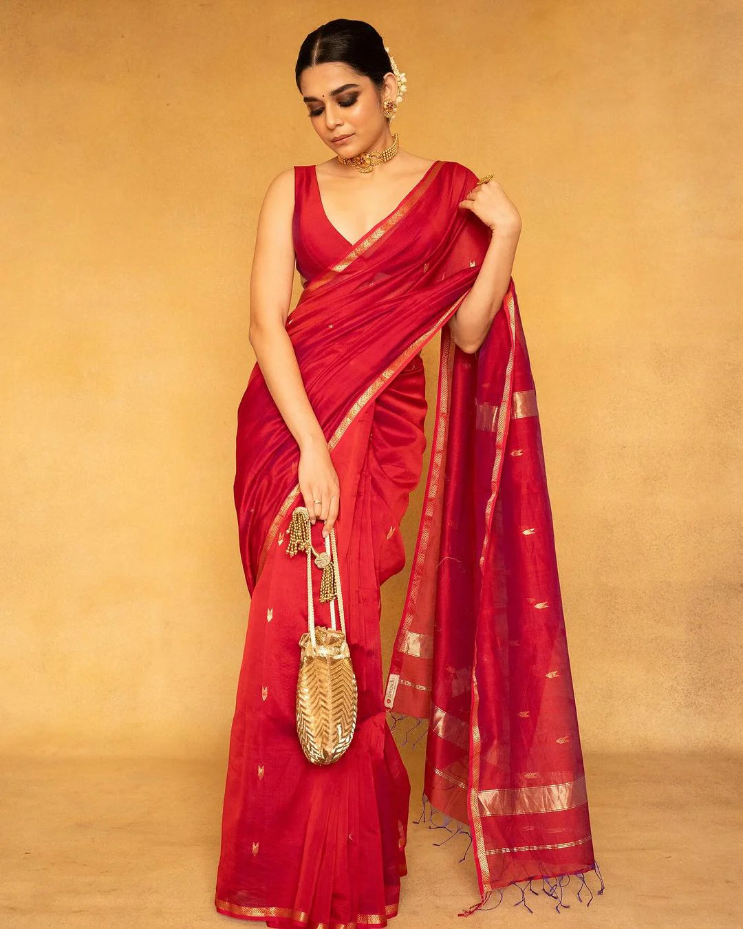 MAHESHWARI COTTON SILK SAREE - RED