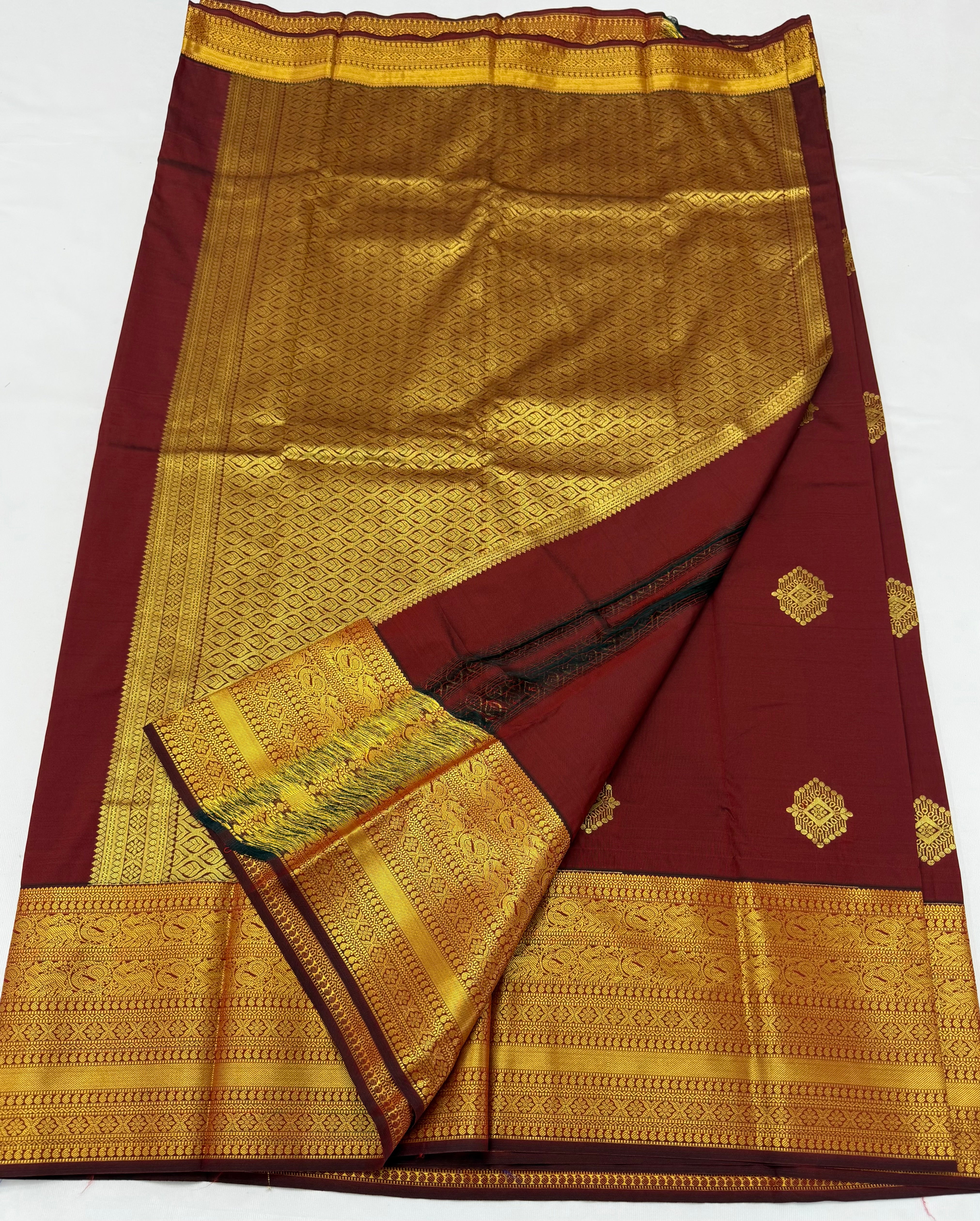 PREMIUM SEMI KANCHI SILK SAREE - DEEP MAROON