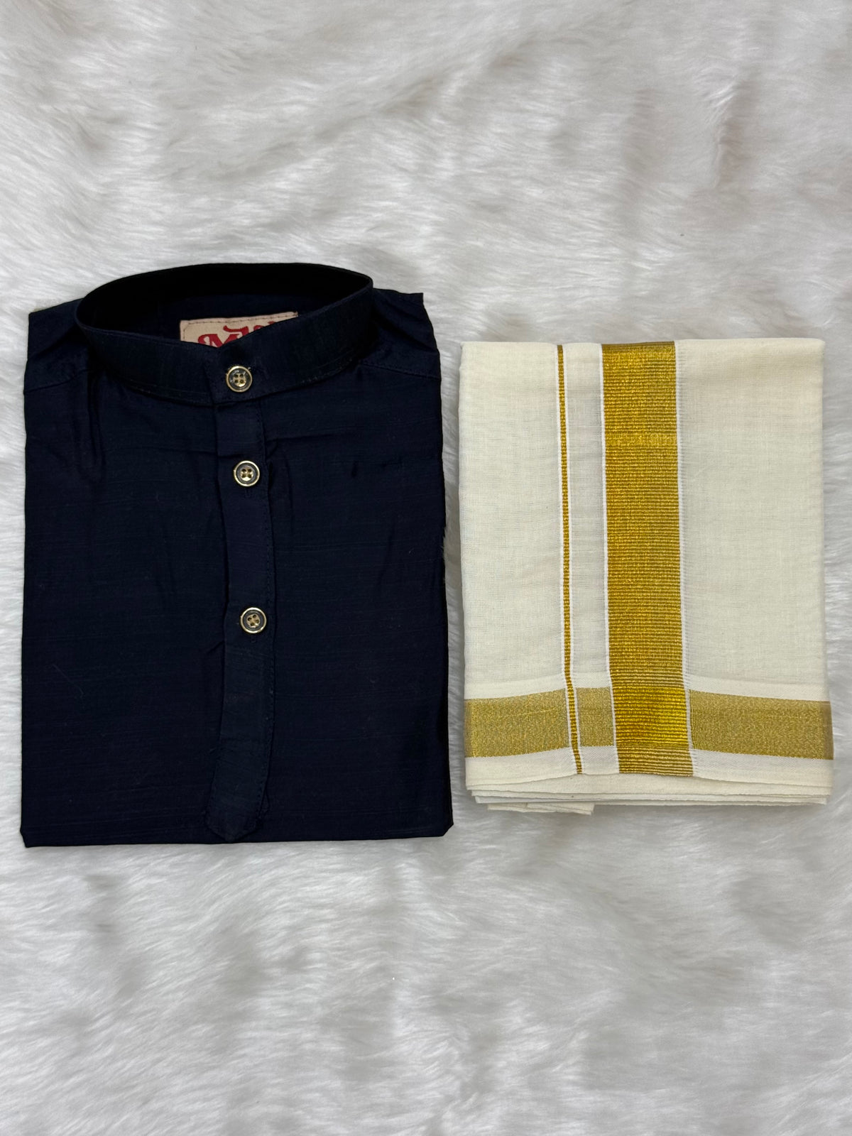 KIDS BOYS VELCRO DHOTI & KURTA COMBO SET - NAVY BLUE