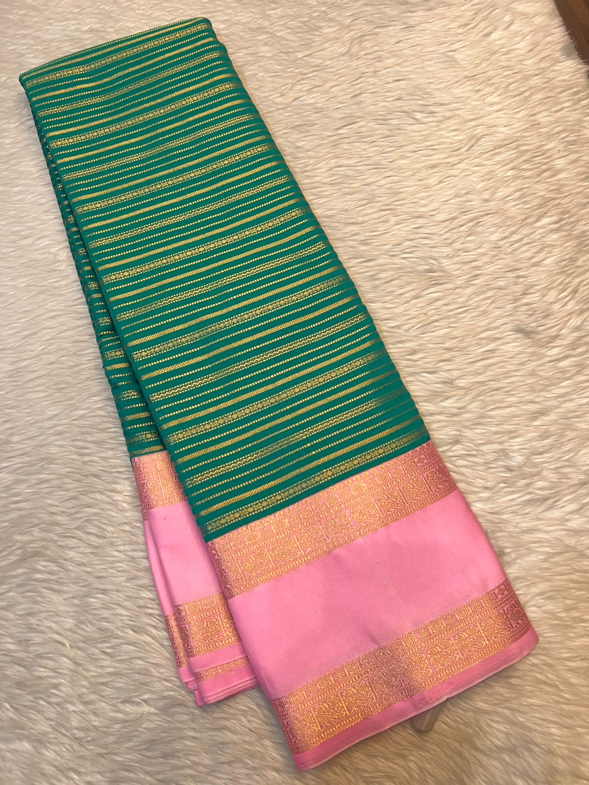 PREMIUM SEMI KANCHI SILK SAREE - TEAL GREEN
