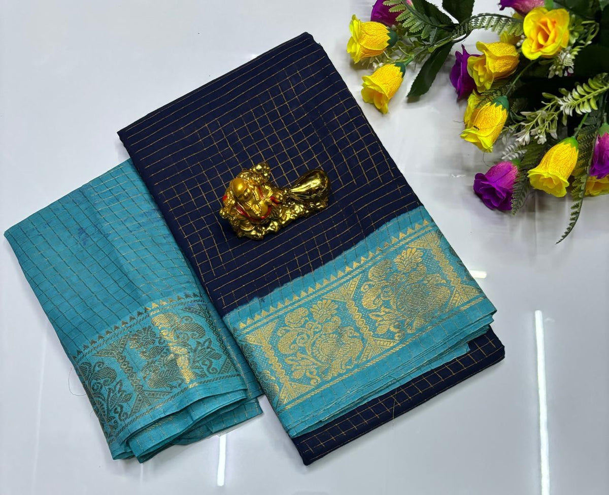 MADURAI VELTHARI SUNGUDI COTTON SAREES - NAVY BLUE