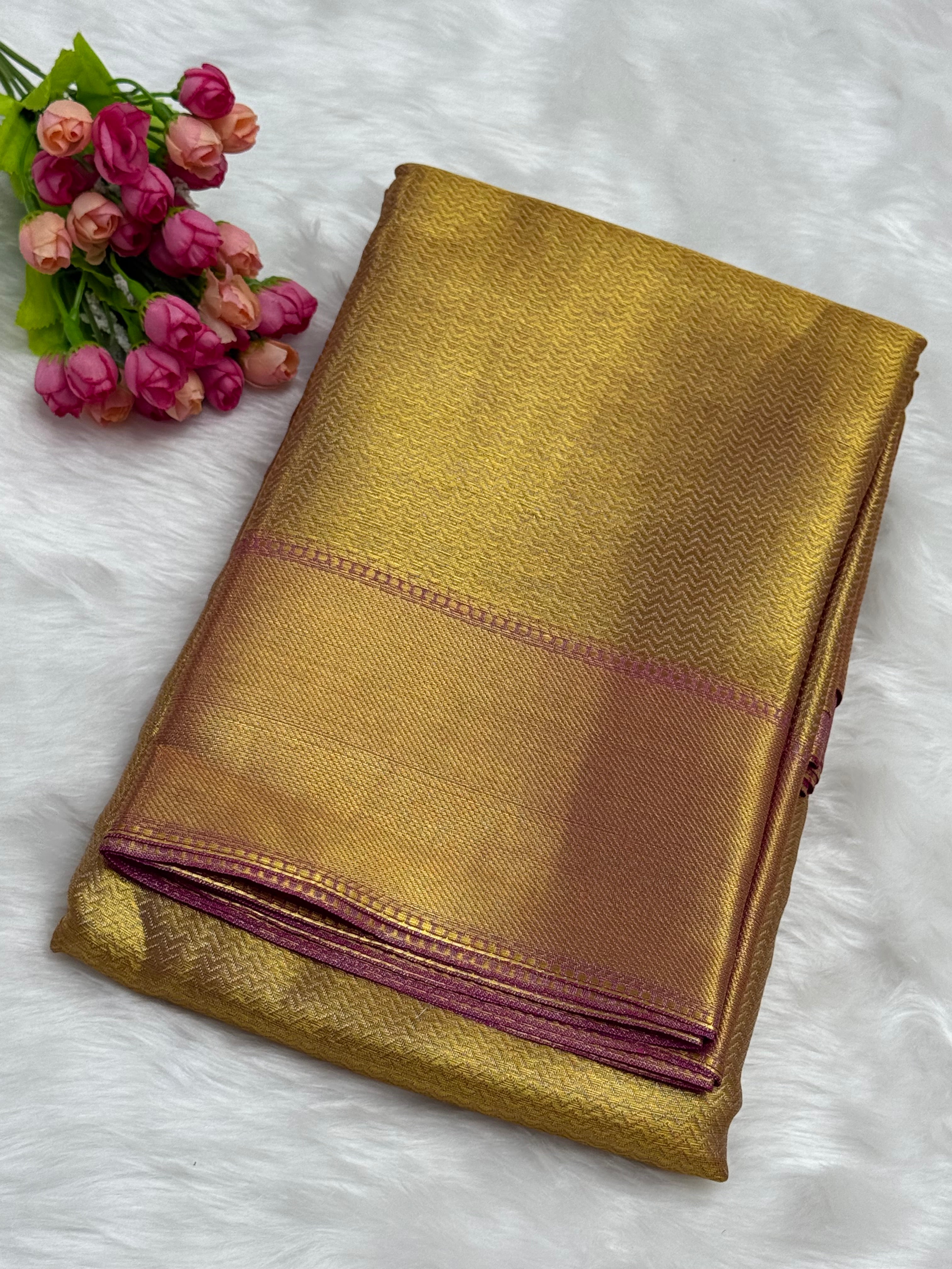 CELEBRITY INSPIRED BANARAS TISSUE SILK SAREE - GOLD