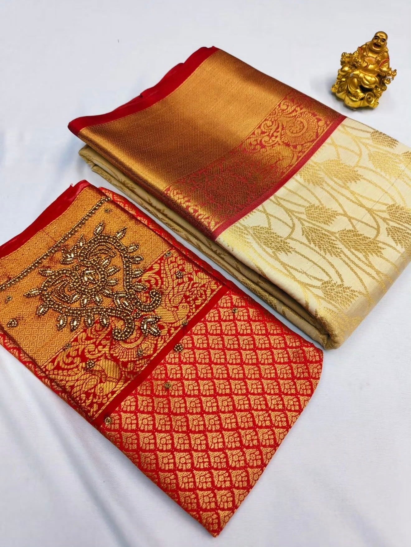 PREMIUM BANARASI SILK SAREE WITH WORK BLOUSE - CREAM