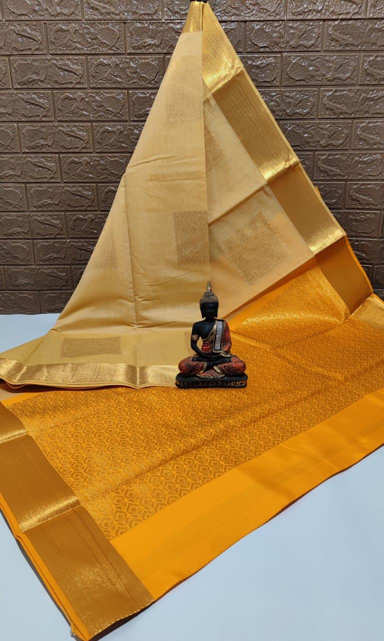 KANCHIPURAM HANDLOOM SILK COTTON SAREE - SANDAL