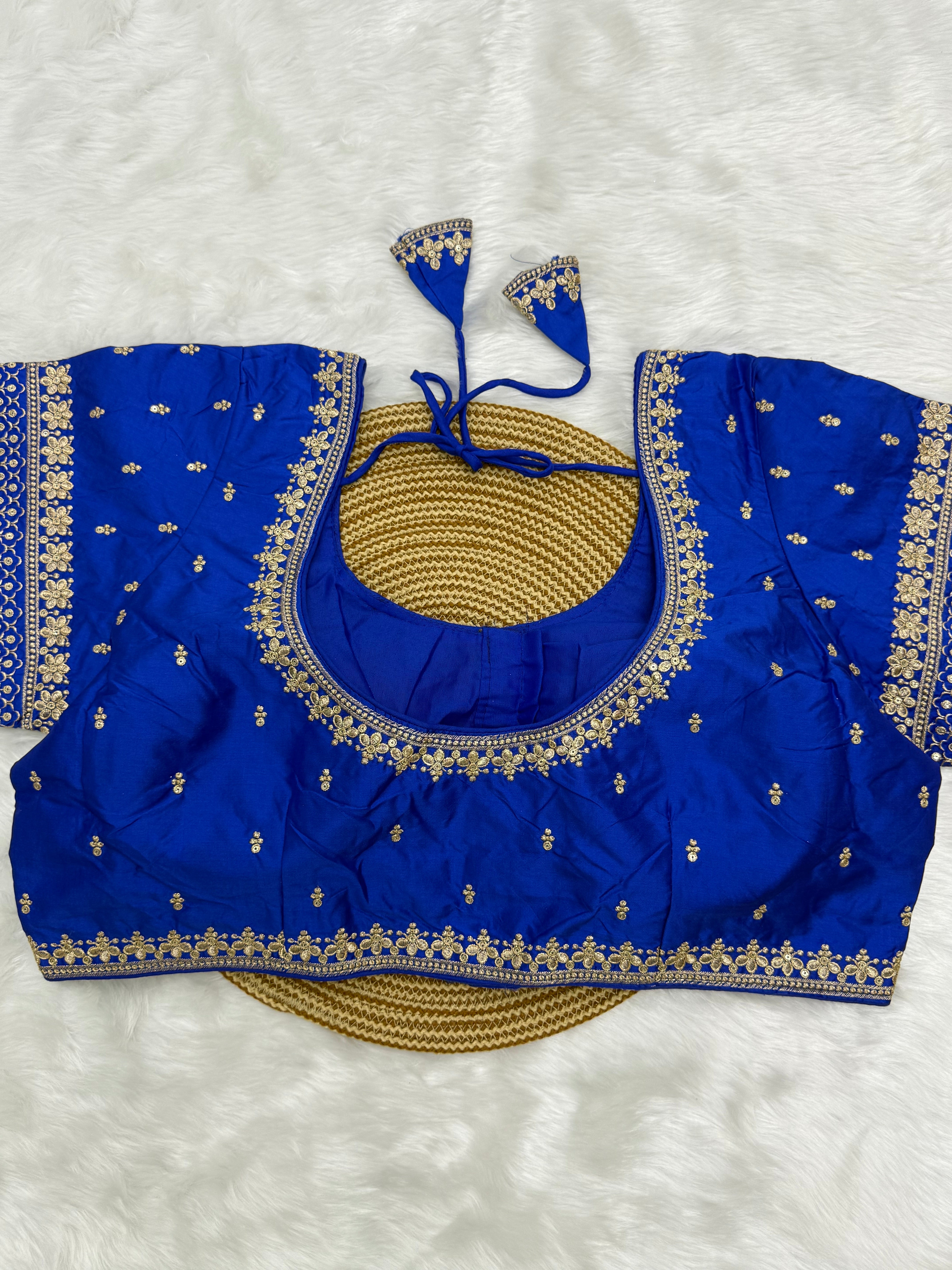 BRIDAL AARI WORK READY TO WEAR SAREE BLOUSE - ROYAL BLUE
