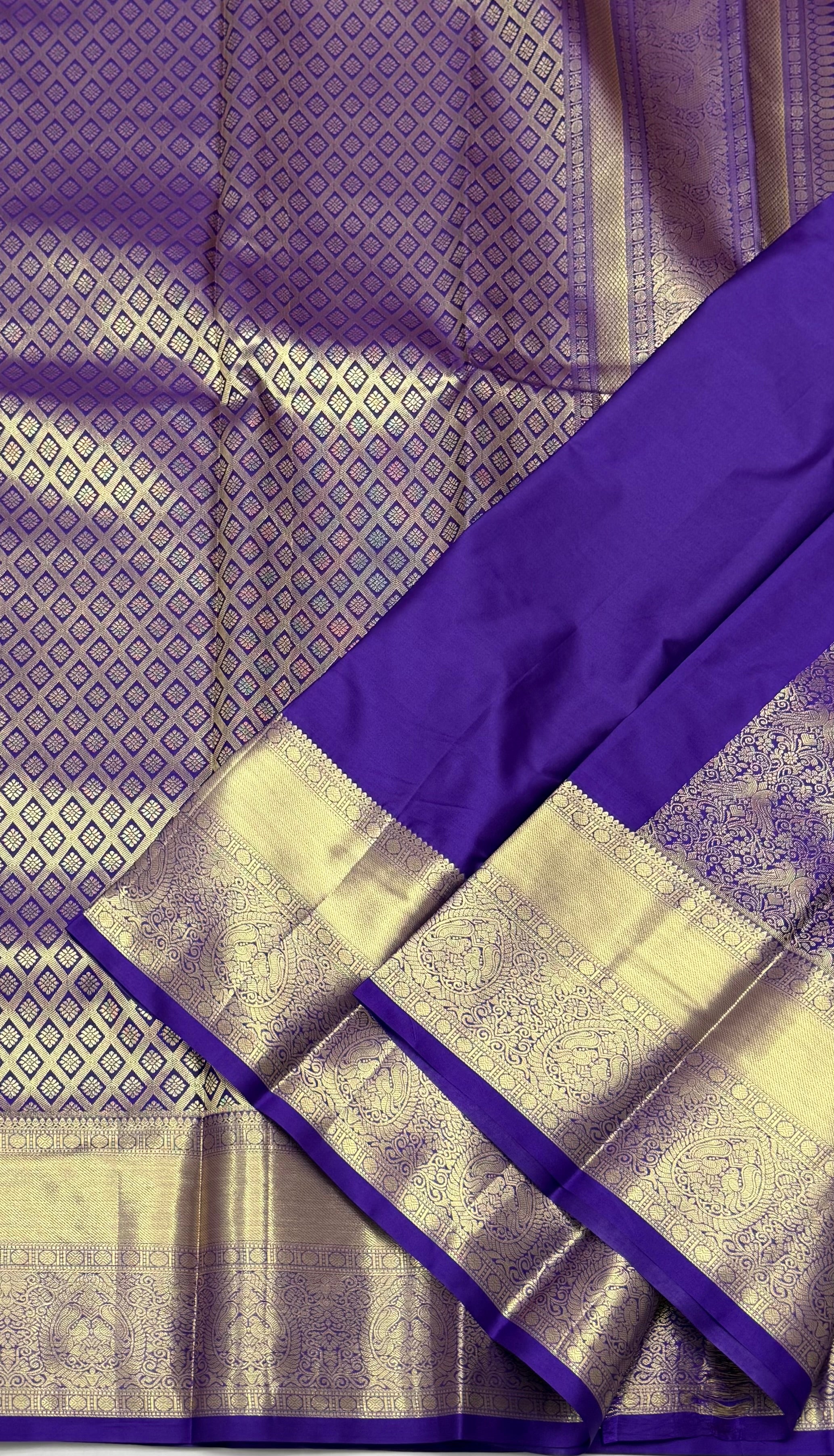 PREMIUM KANCHI BROCADE SILK SAREE - GOLDEN PURPLE