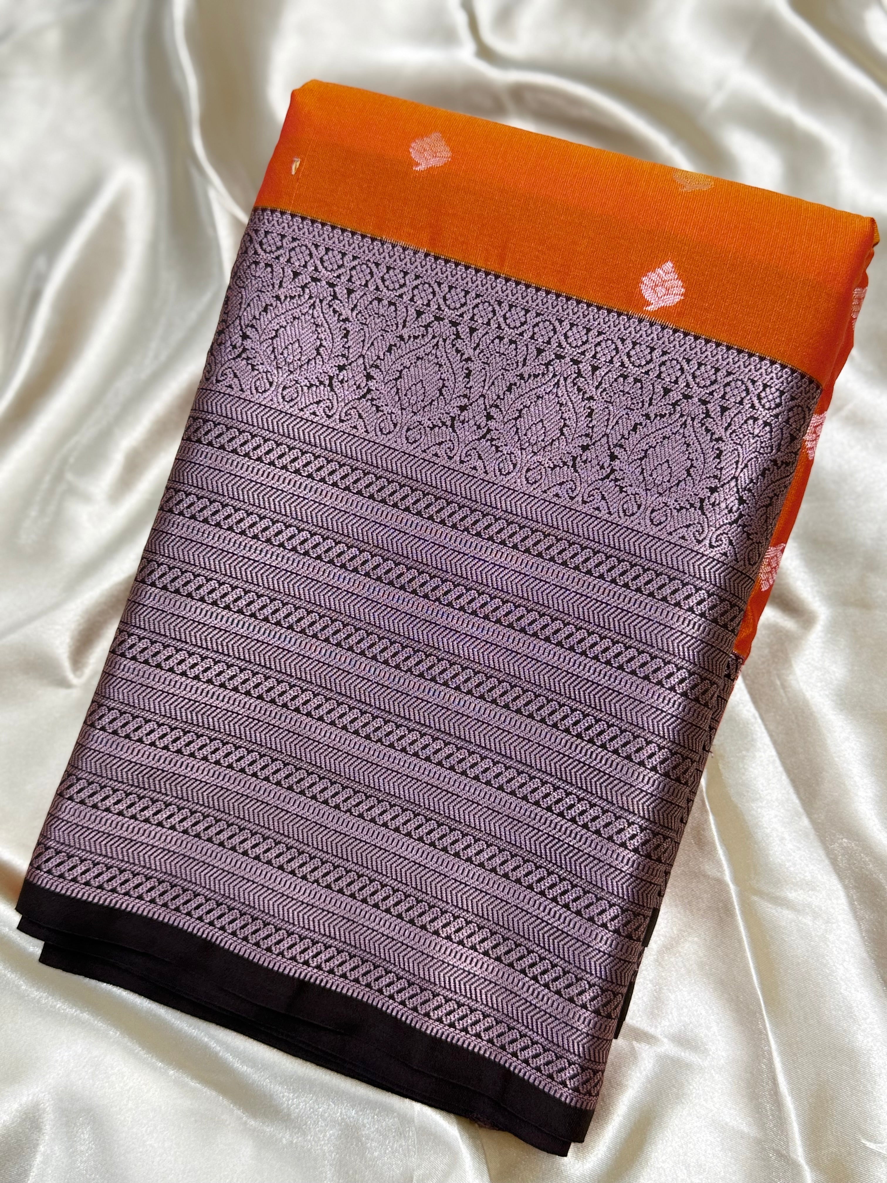 PREMIUM SEMI KANCHI SILK SAREE - FIRE ORANGE