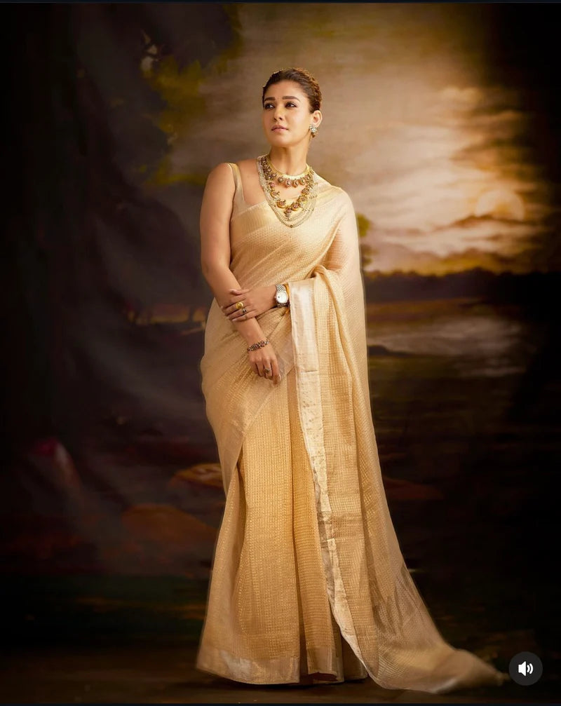 NAYANTHARA MAAM INSPIRED KANJEEVARAM TISSUE SAREE - GOLD