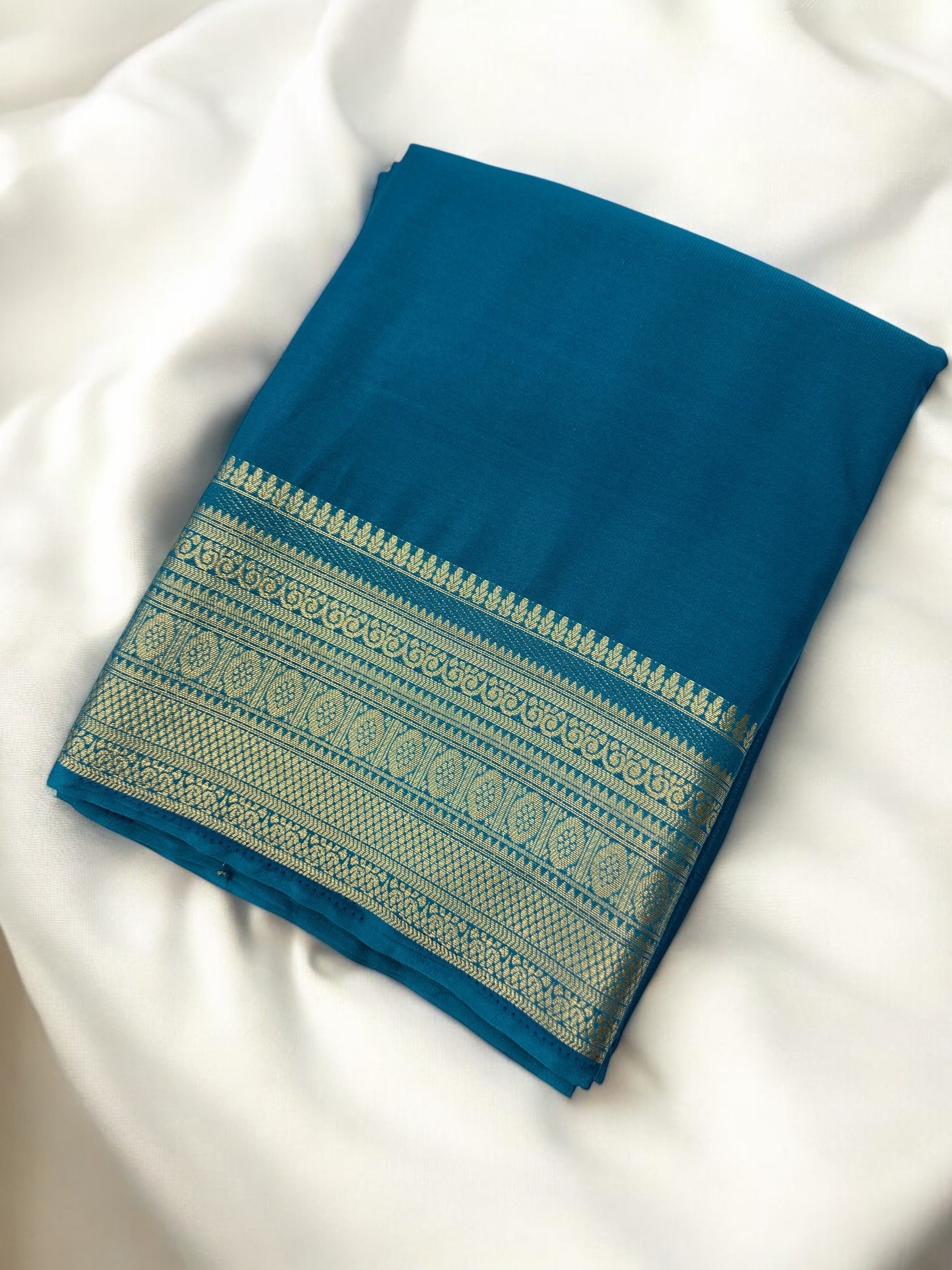 MYSORE PLAIN CREPE SILK SAREE - TEAL