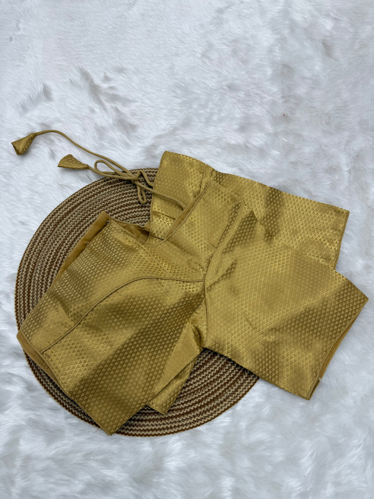 DESIGNER JACQUARD READY TO WEAR SAREE BLOUSE - GOLD