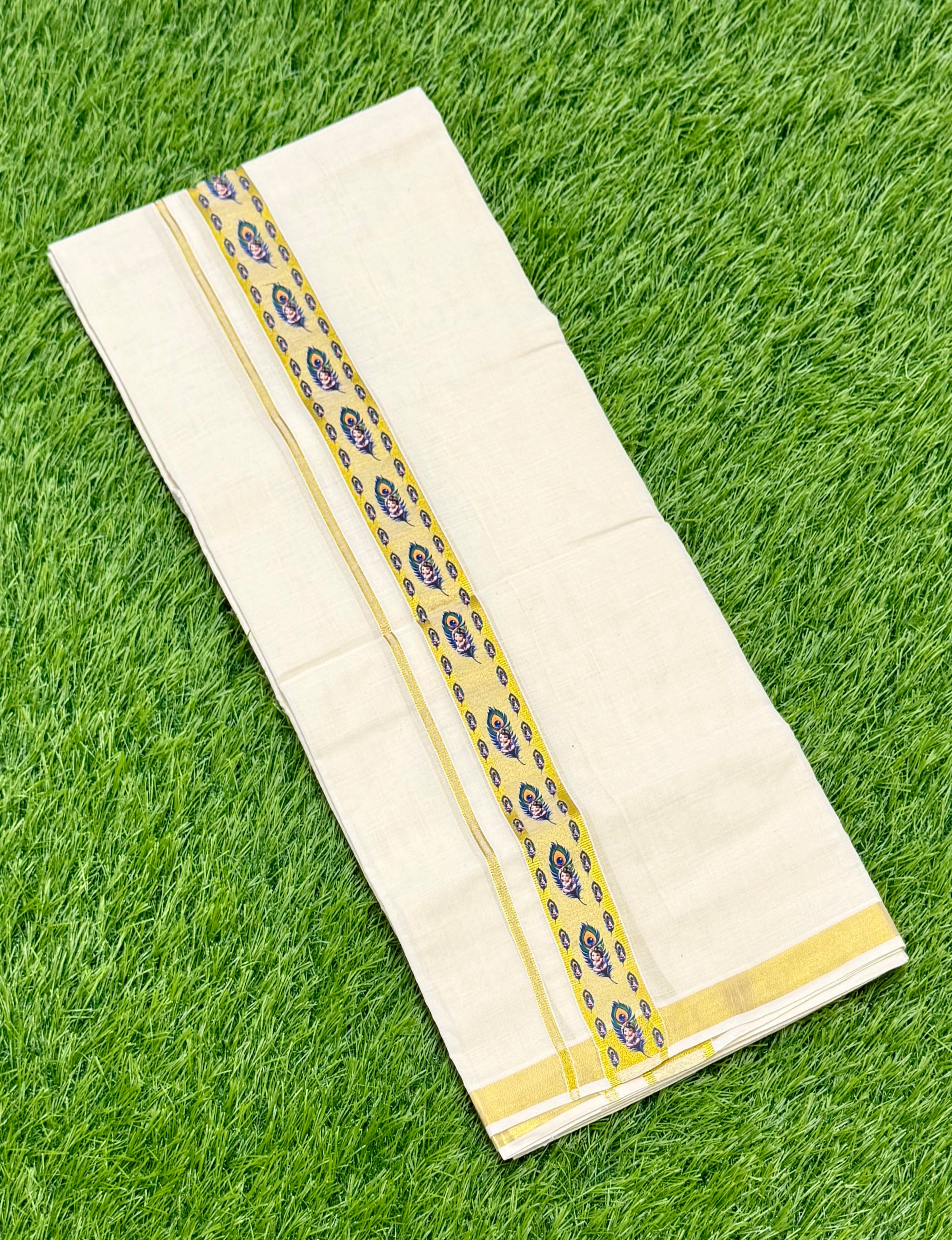 PREMIUM GOLDEN KASAVU PRINTED DOUBLE MUNDU