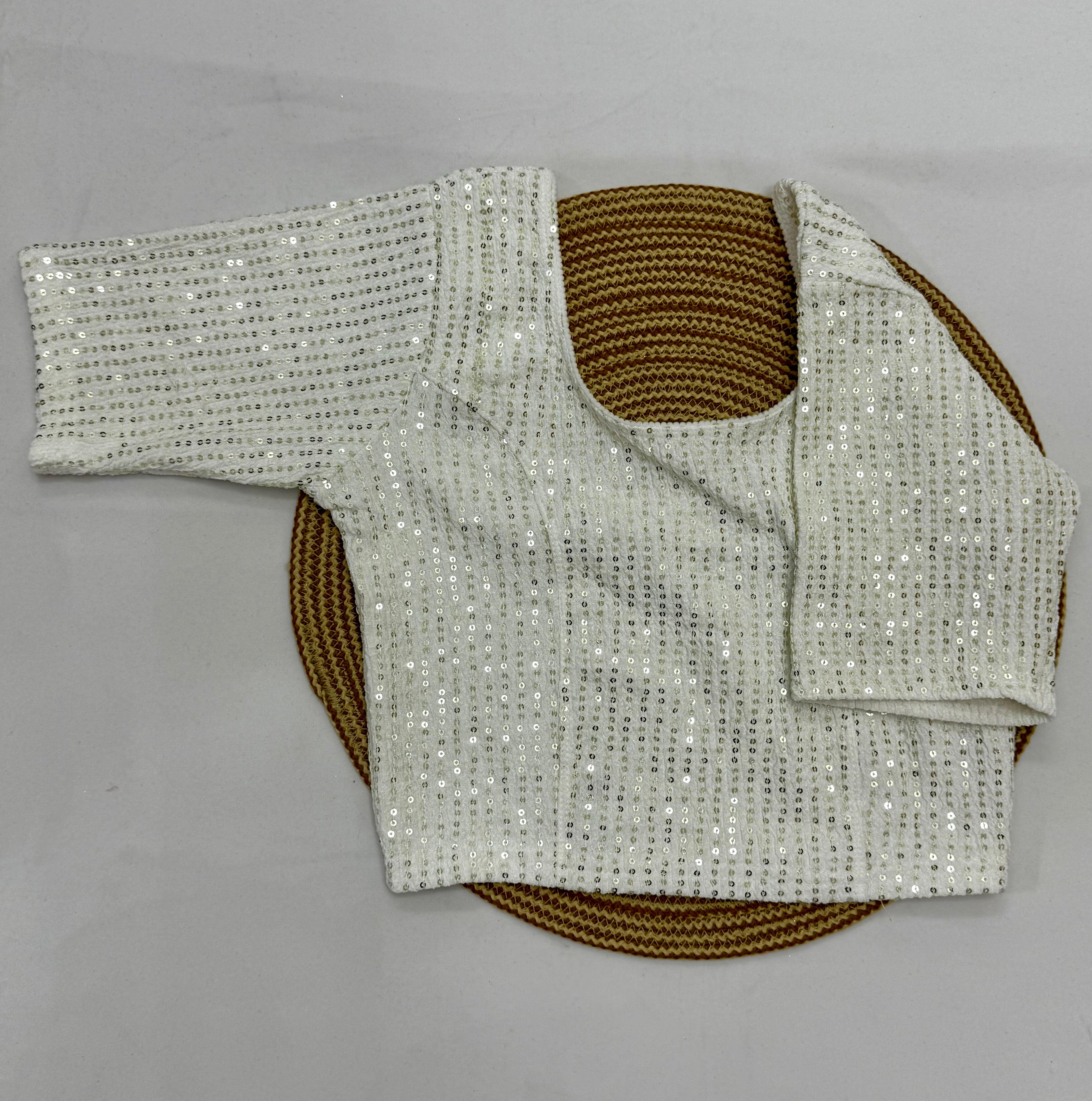 FANCY ELBOW SLEEVE STRETCHABLE BLOUSE