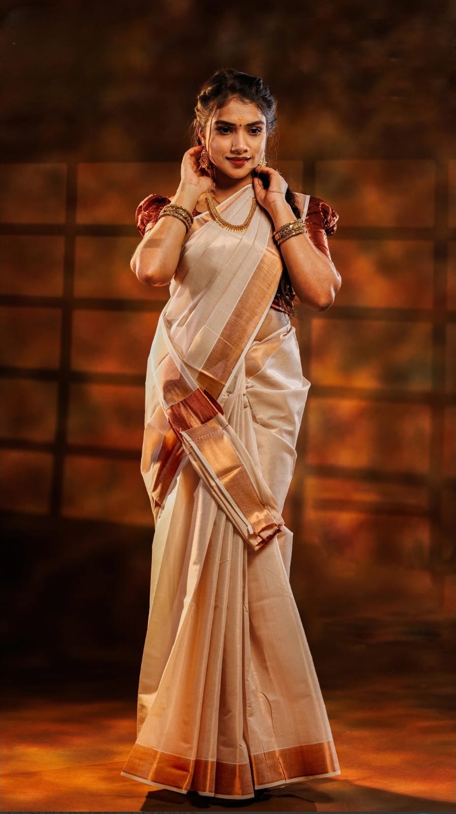 KASAVU PLAIN TISSUE SAREE - COPPER