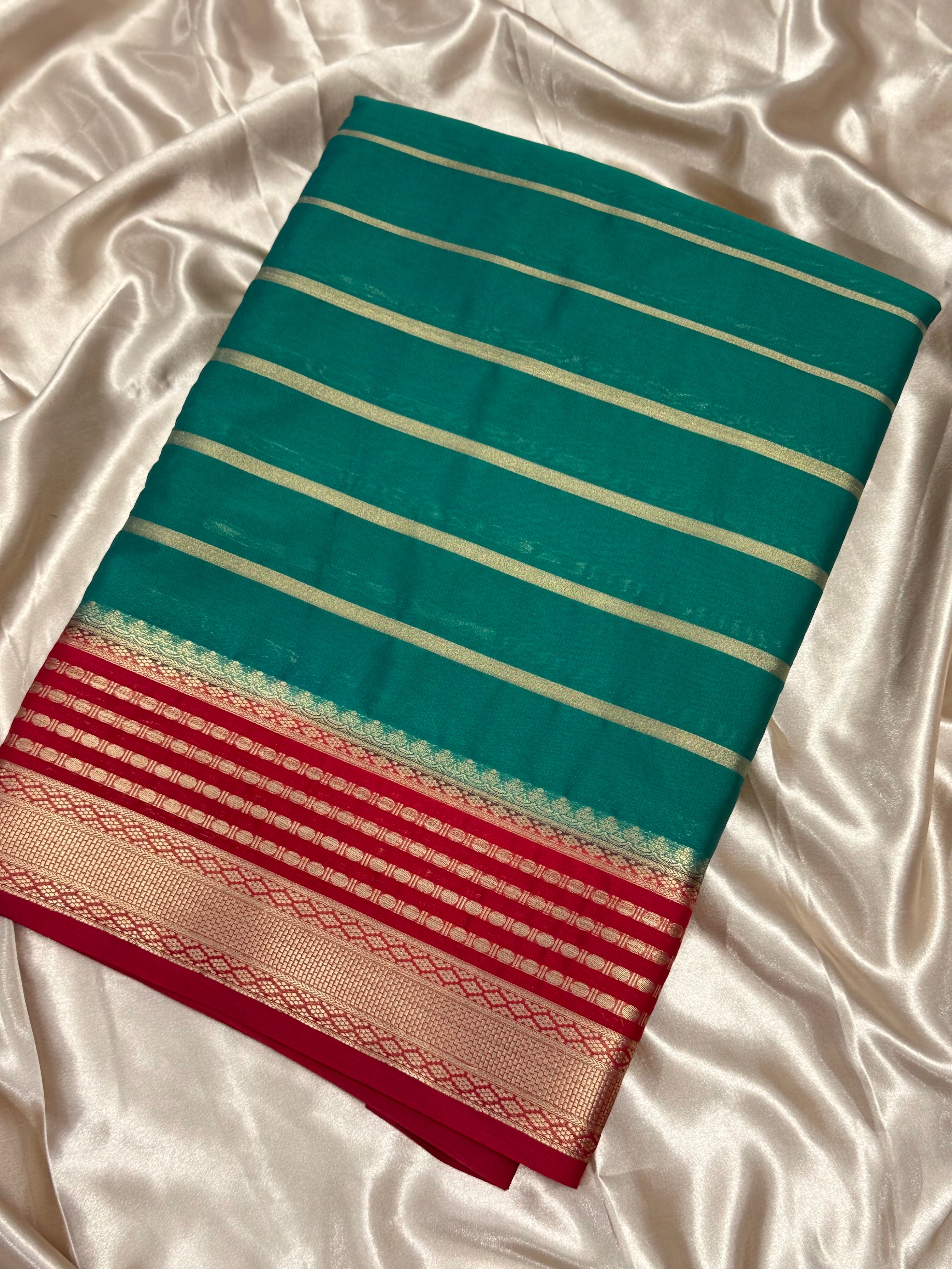 SEMI MYSORE CREPE SILK SAREE - BRIGHT TEALGREEN