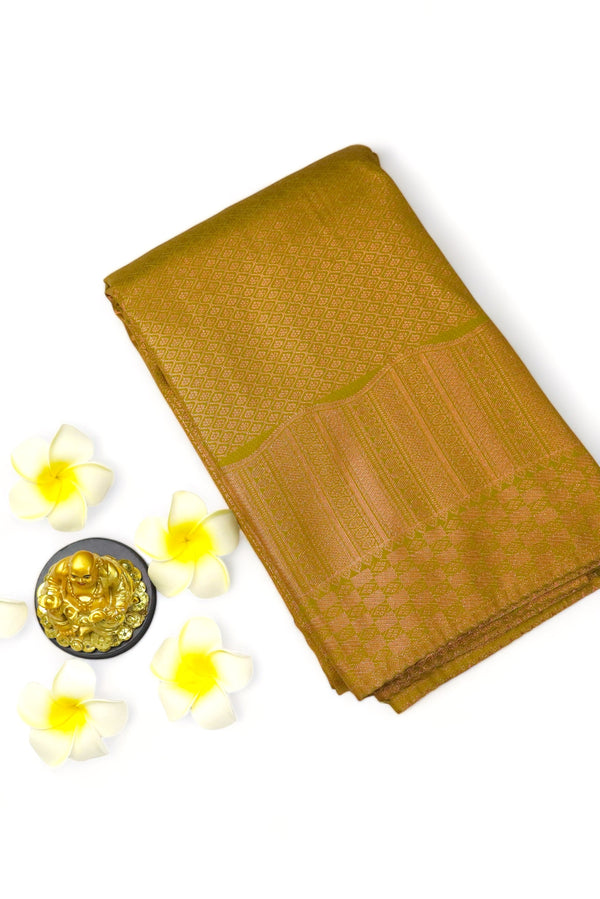 OLIVE GREEN ART SILK SAREE WITH GOLDEN ZARI BORDER