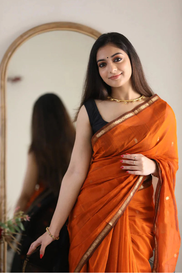 MAHESHWARI COTTON SILK SAREE - ORANGE