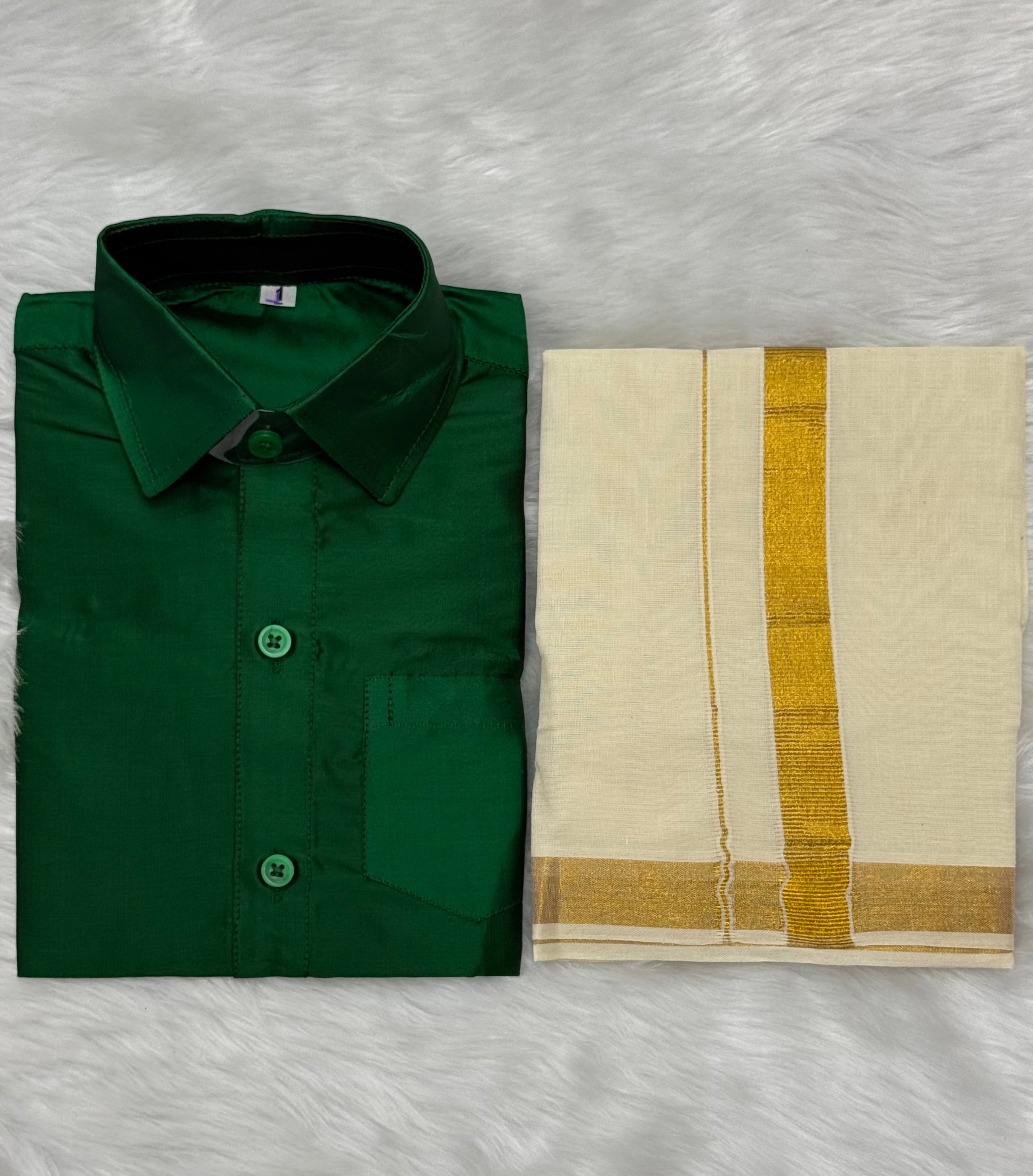 KIDS BOYS VELCRO DHOTI & SHIRT COMBO SET - EMERALD