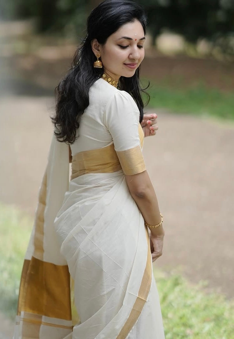 BIG BORDER KASAVU COTTON SAREE - GOLD