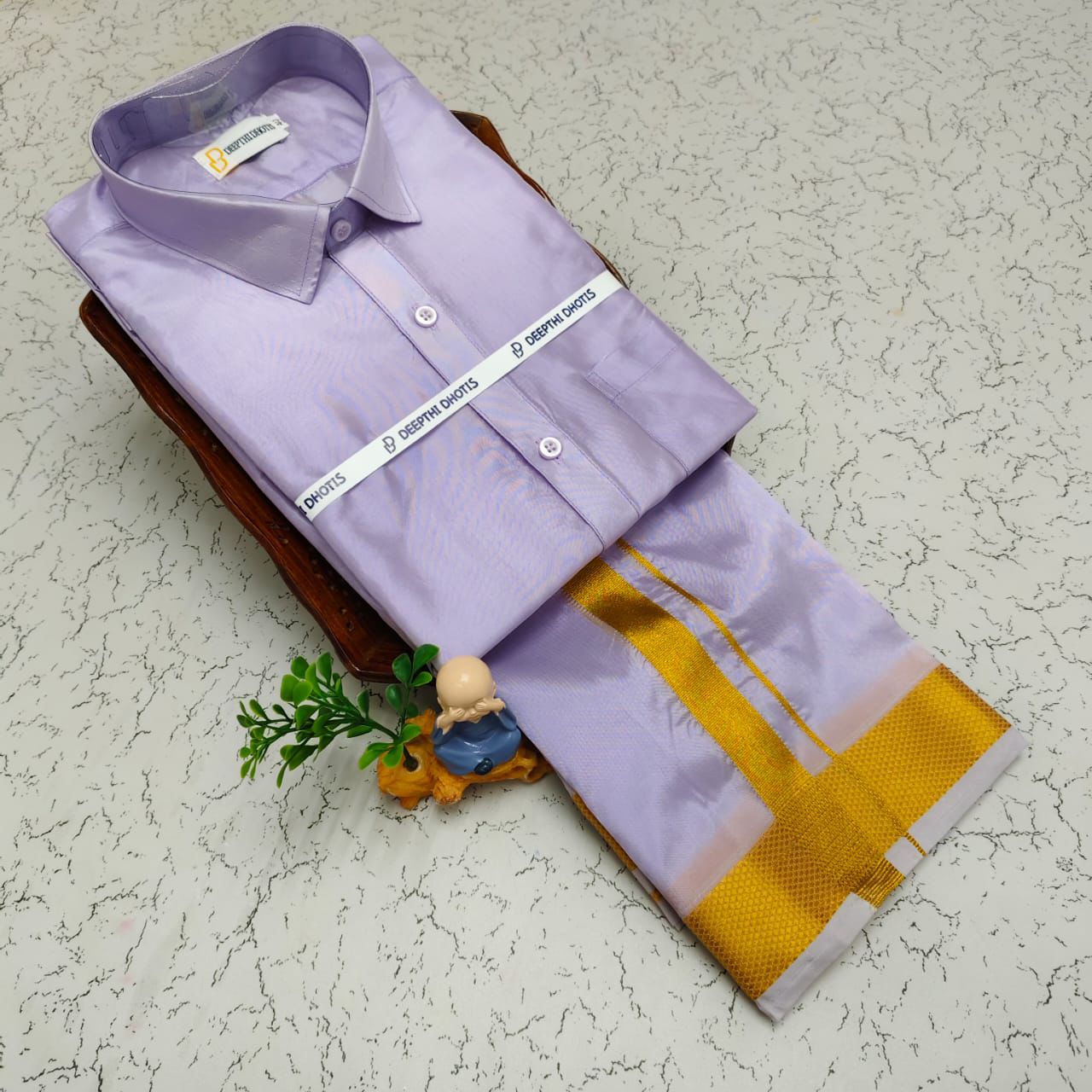 MEN'S PREMIUM SILK VELCRO DHOTI SHIRT SET - LAVENDER