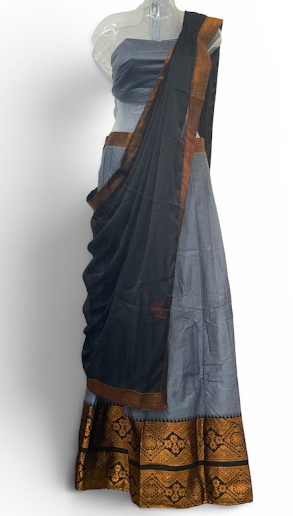 TRADITIONAL ONAM SPECIAL COTTON SILK DHAVANI SET - GREY