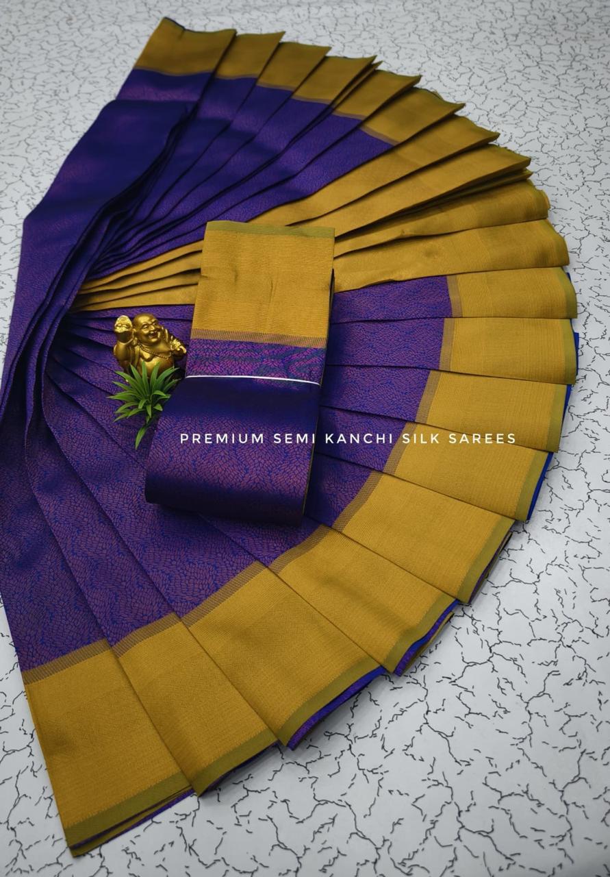 PREMIUM SEMI KANCHI SILK SAREES - BLUE