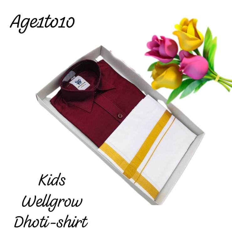 KIDS BOYS VELCRO DHOTI & SHIRT COMBO SET - MAROON