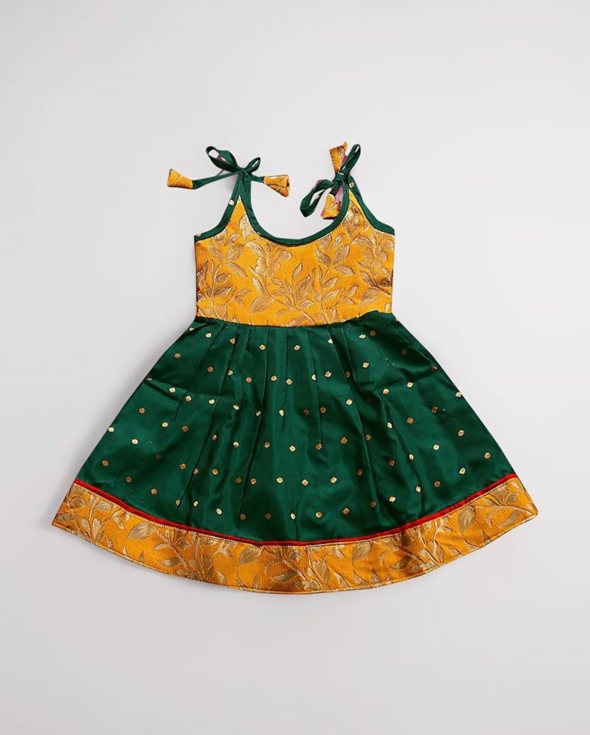 BABY GIRL KNEE LENGTH A-LINE DRESS - GREEN & YELLOW