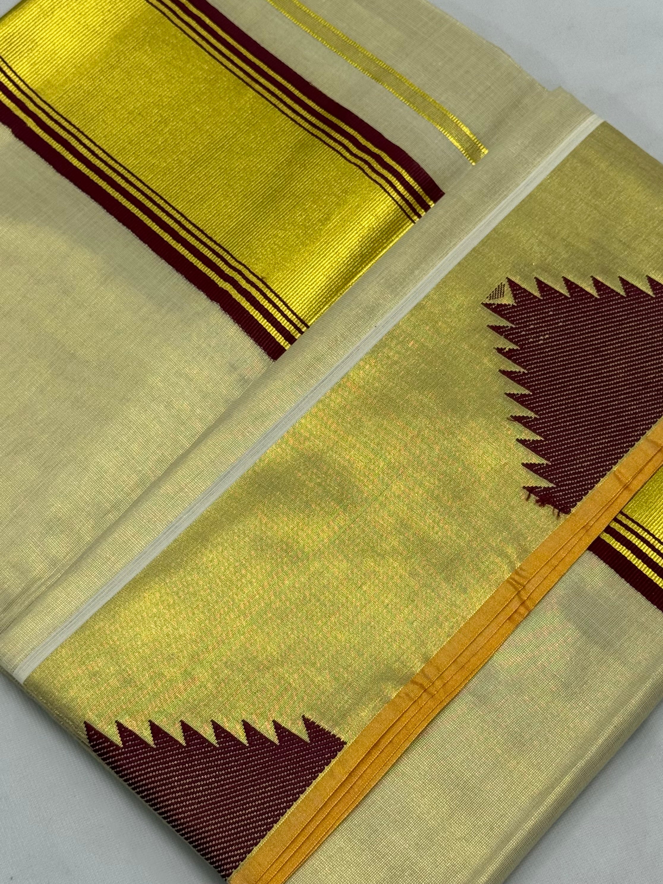 TRADITIONAL KERALA KASAVU TISSUE SAREE - (CREAM,GOLD,MAROON)